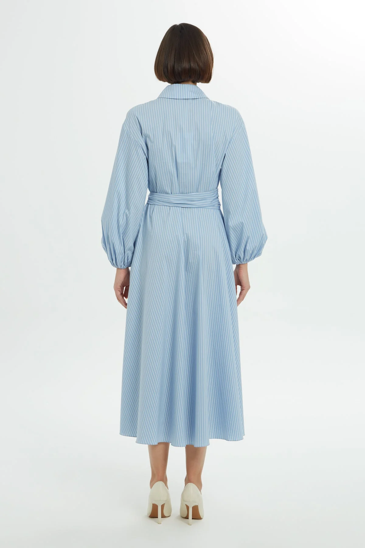 Blue Midi Dress with Shirt Collar - Image 5