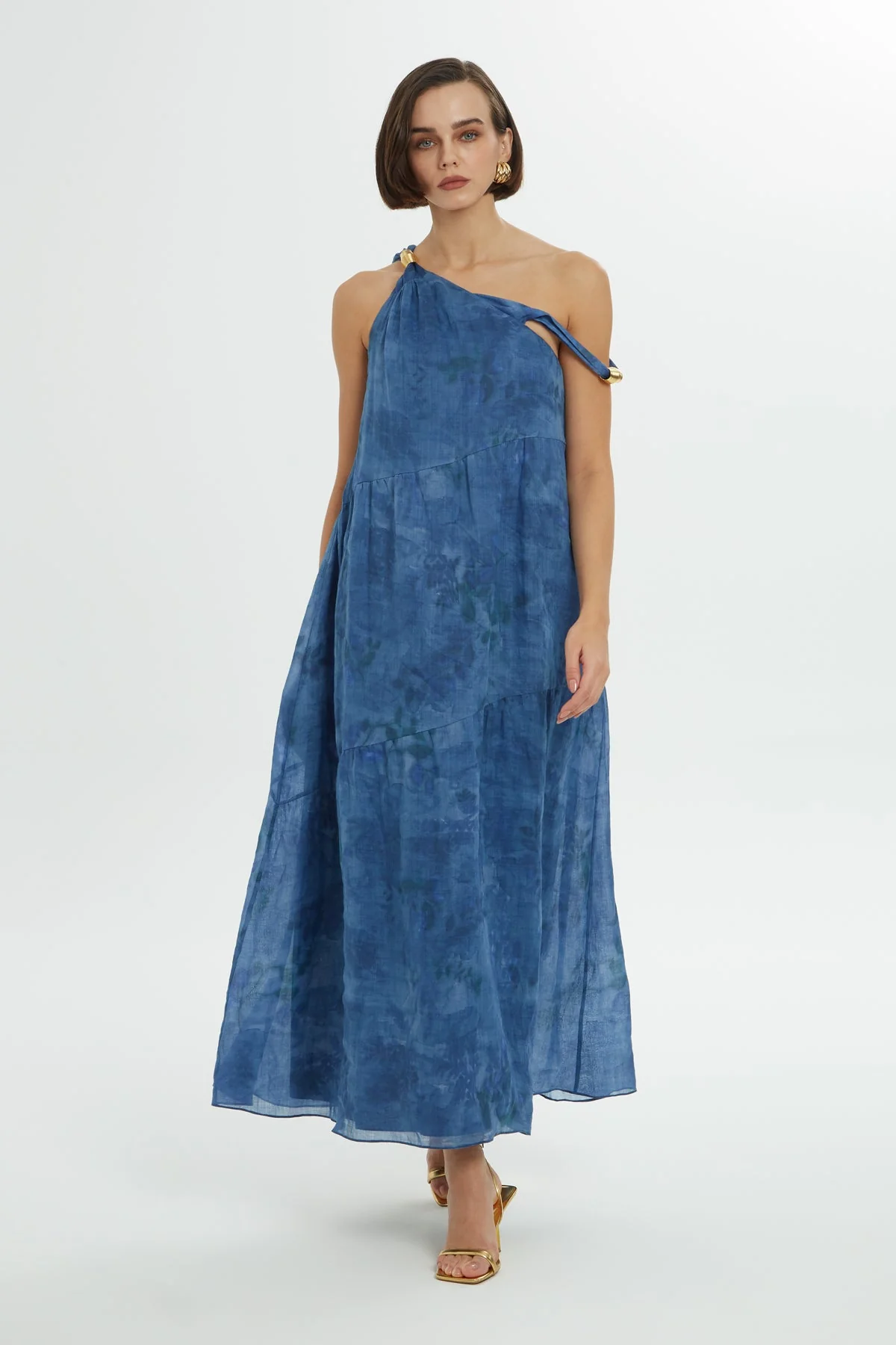 Blue Off-Shoulder Midi Dress