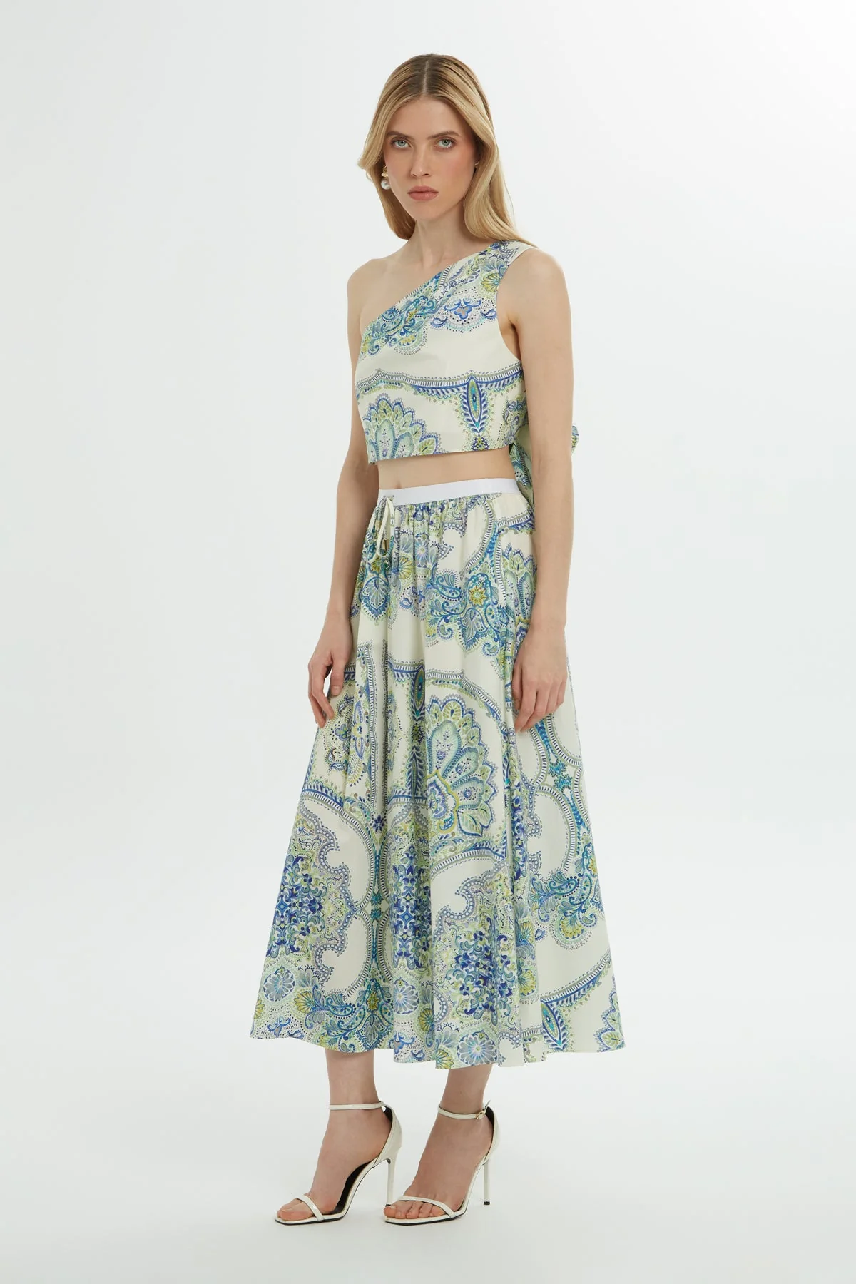 Blue Patterned Cotton Midi Skirt - Image 2