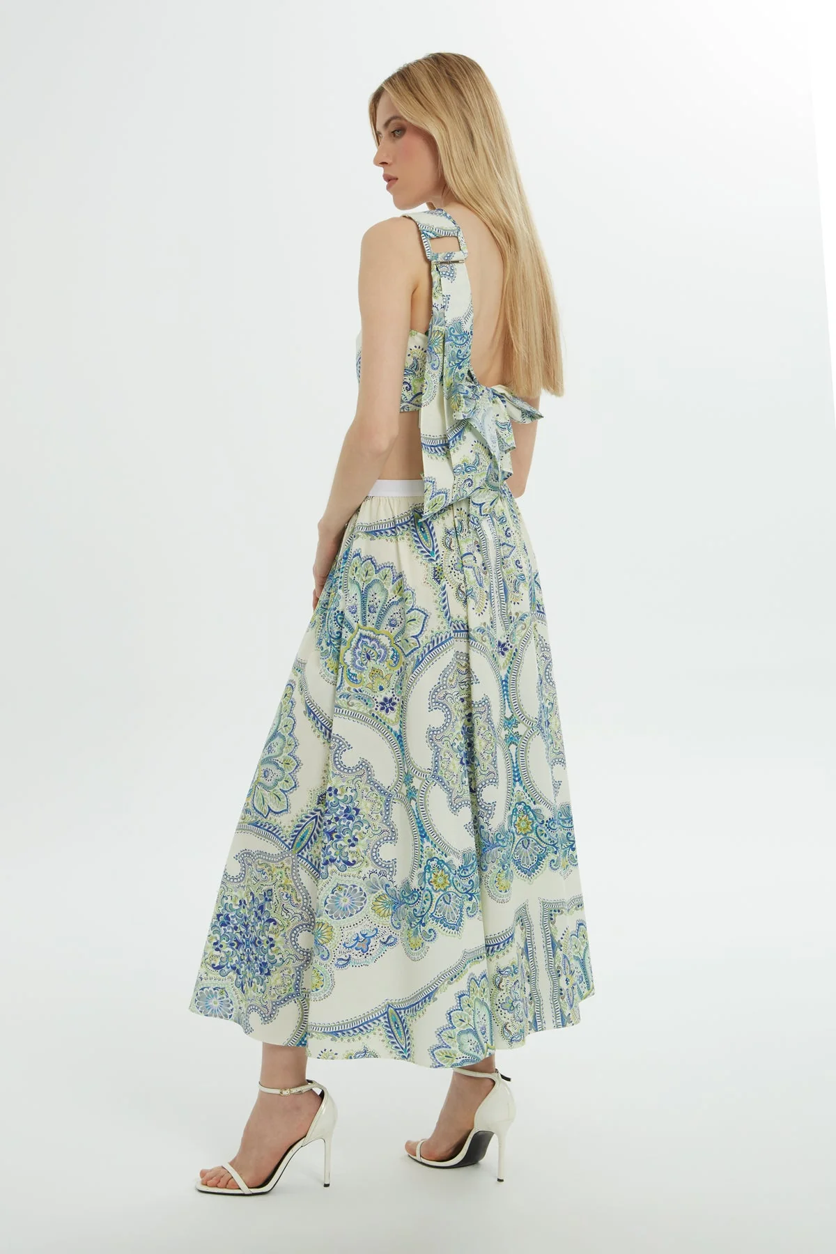 Blue Patterned Cotton Midi Skirt - Image 3