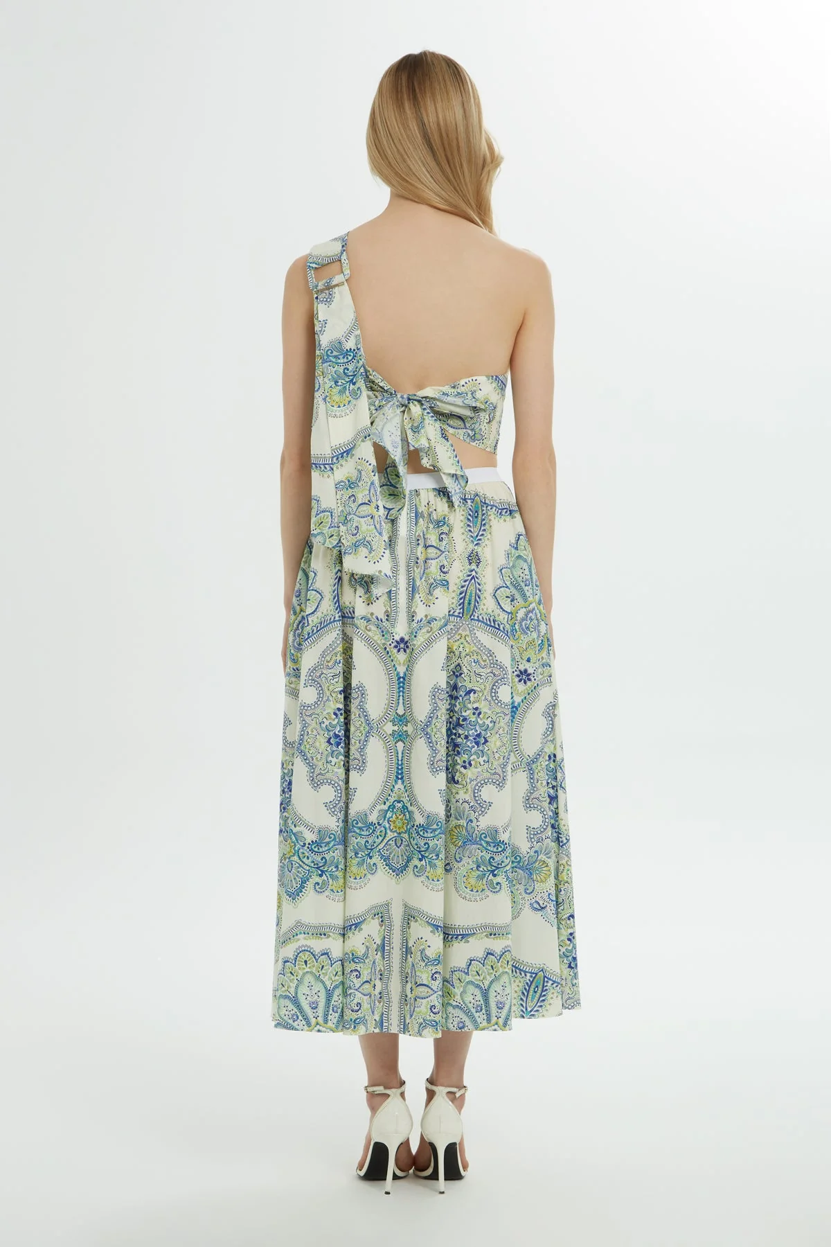 Blue Patterned Cotton Midi Skirt - Image 4
