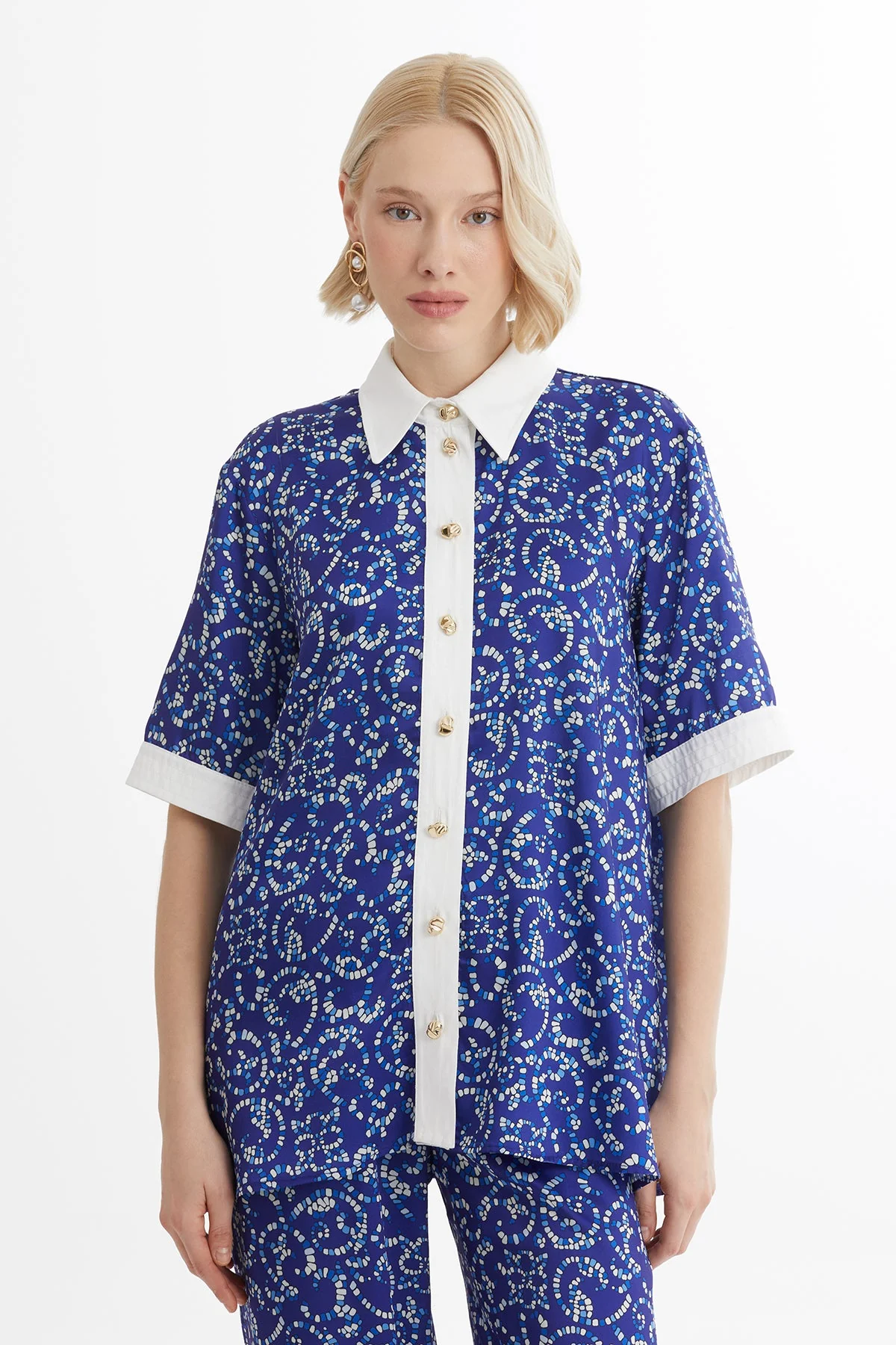 Blue Patterned Elastic Waist Set - Image 2