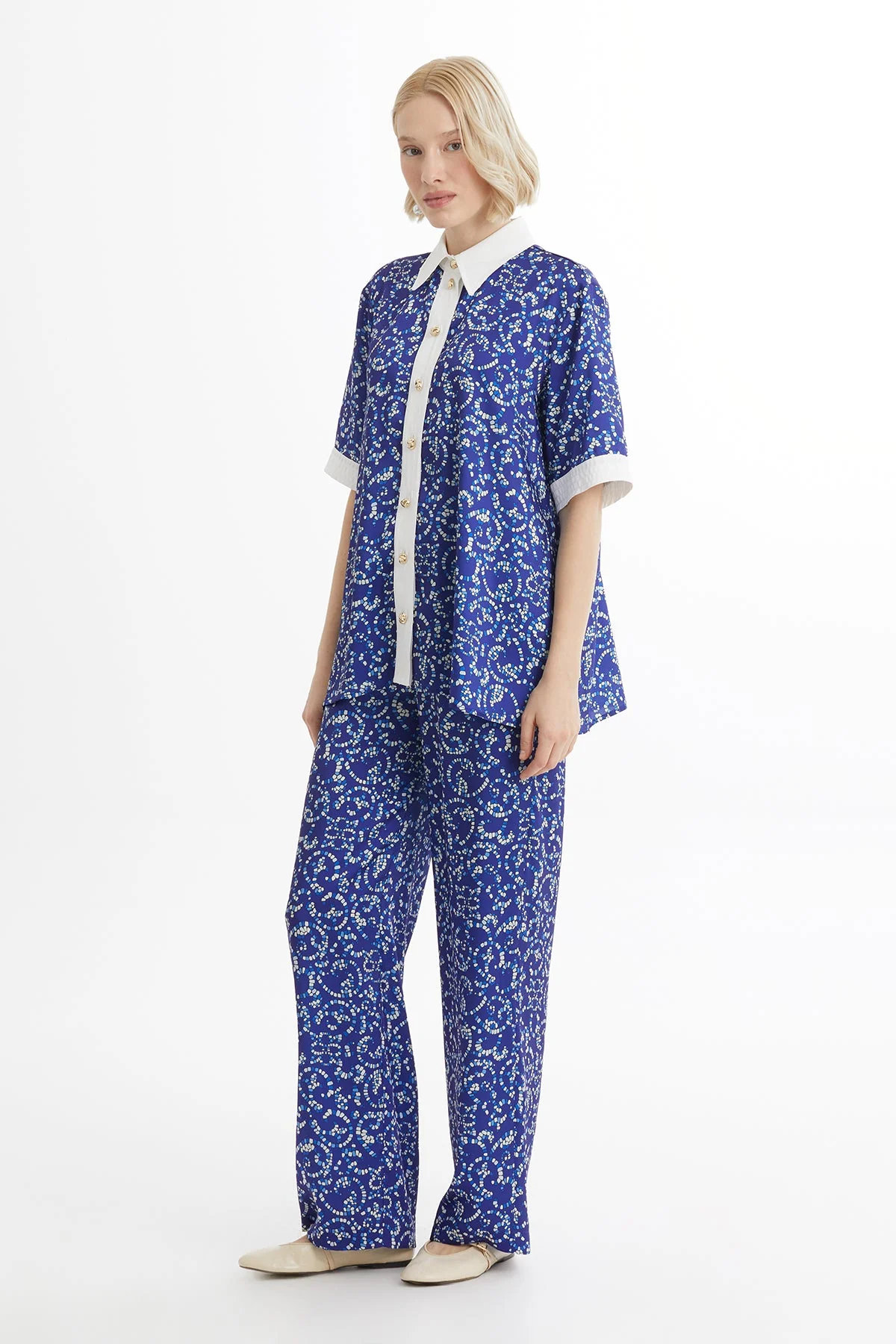 Blue Patterned Elastic Waist Set - Image 3