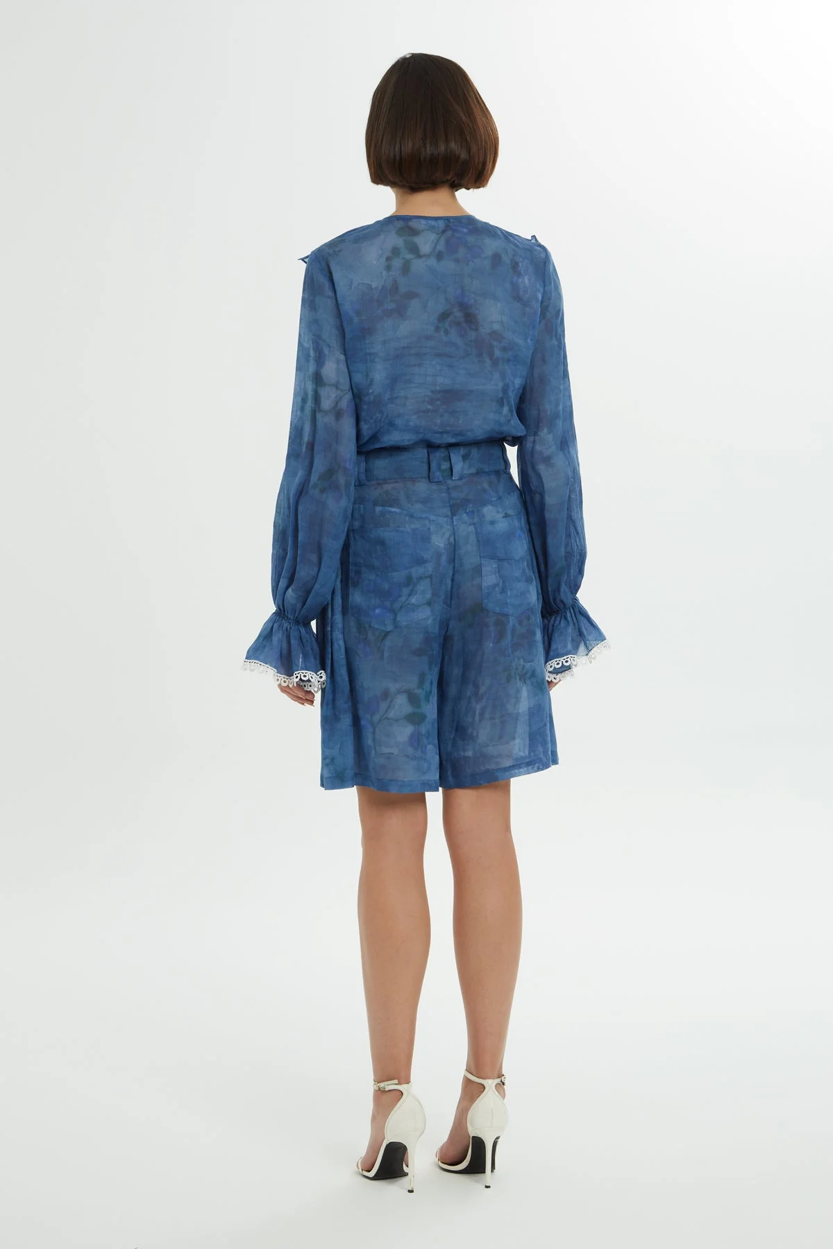 Blue Patterned Ramie Shorts - Image 4
