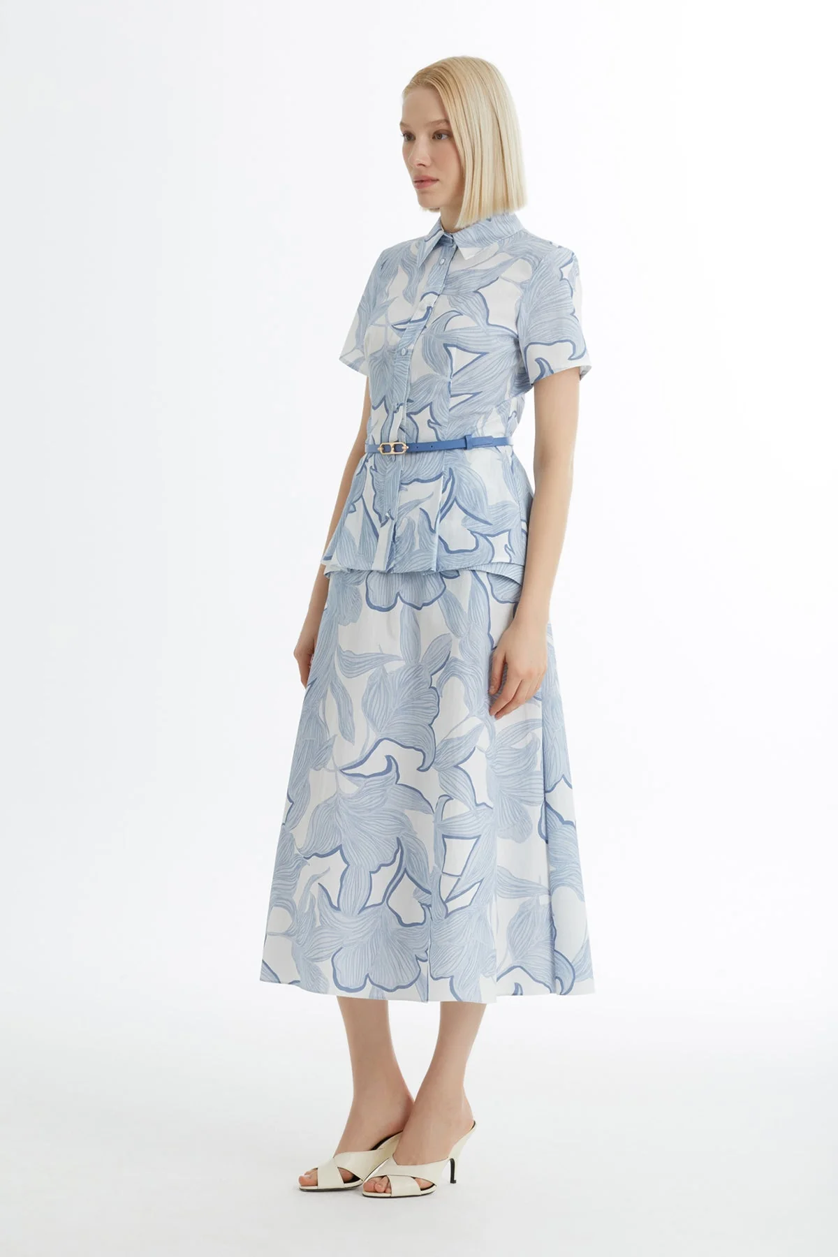Blue Patterned Shirt and Skirt Set - Image 4