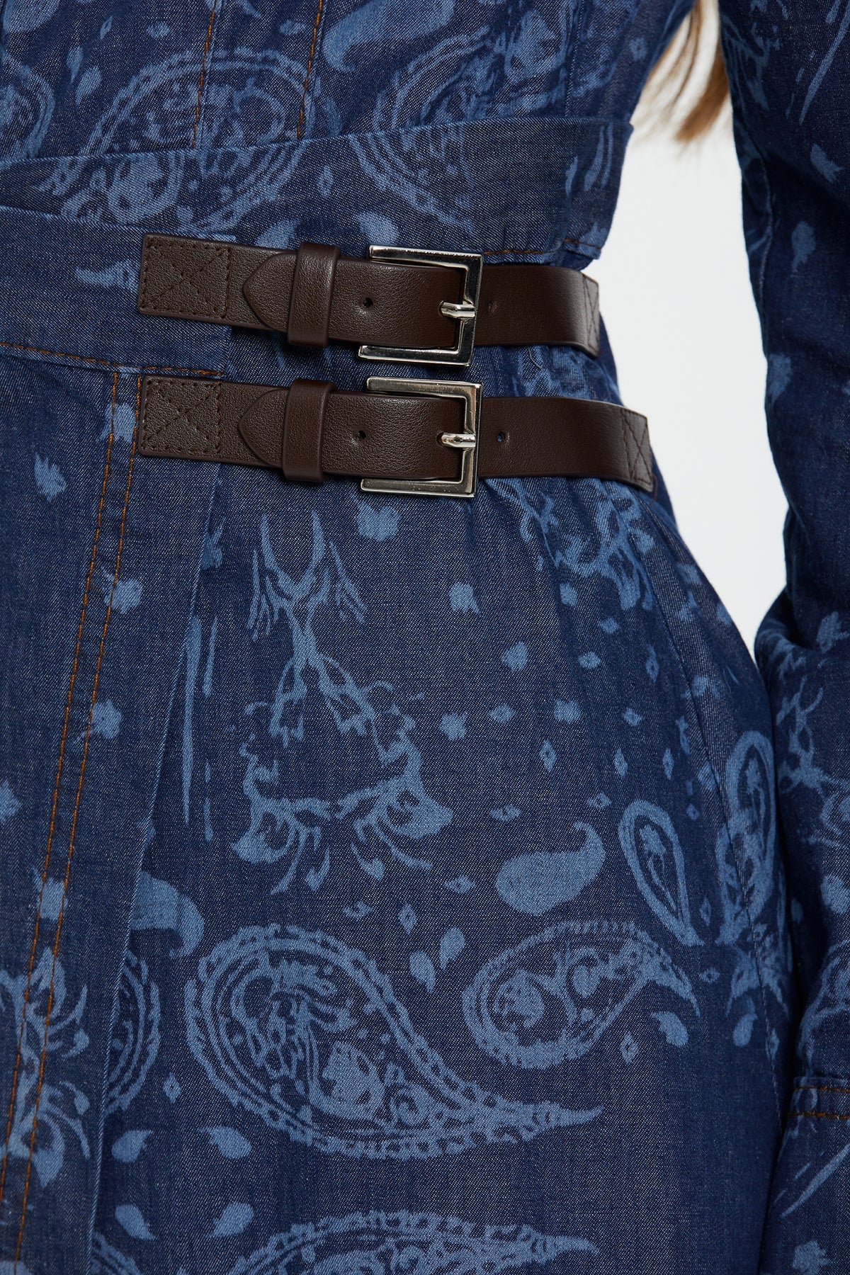 Blue Patterned Slit Midi Dress - Image 5