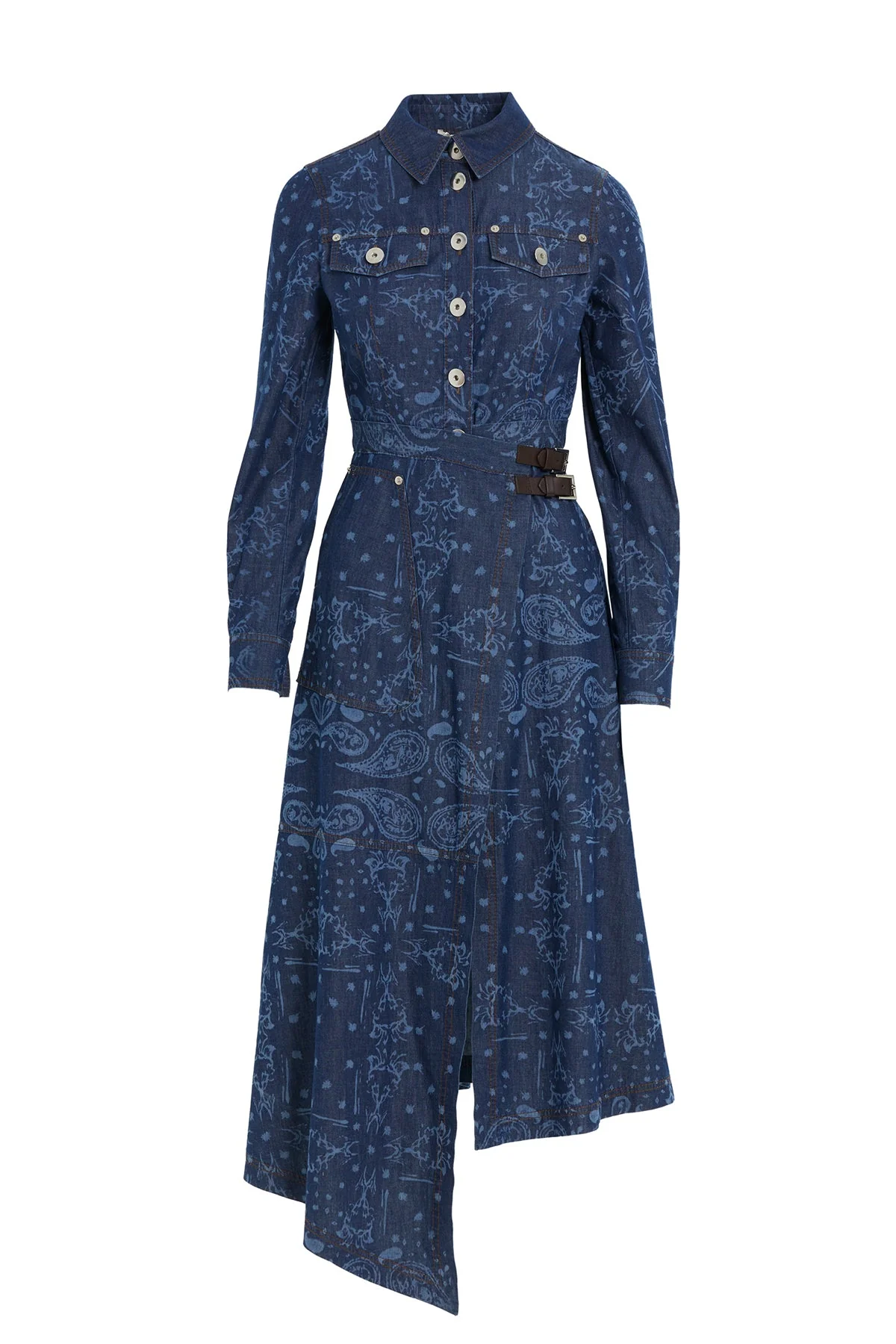 Blue Patterned Slit Midi Dress - Image 7