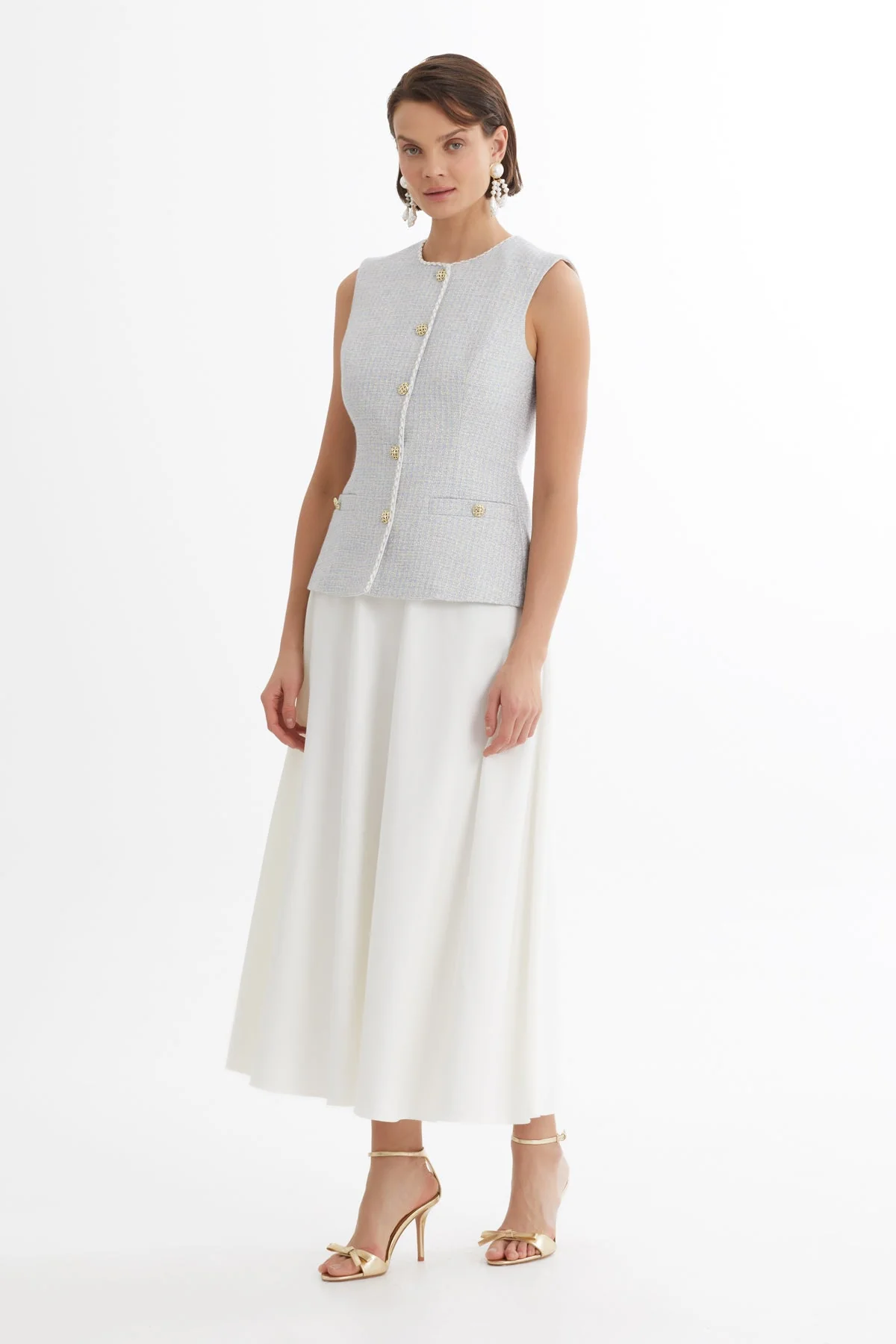Blue Piped-Detail Vest Skirt Set - Image 4