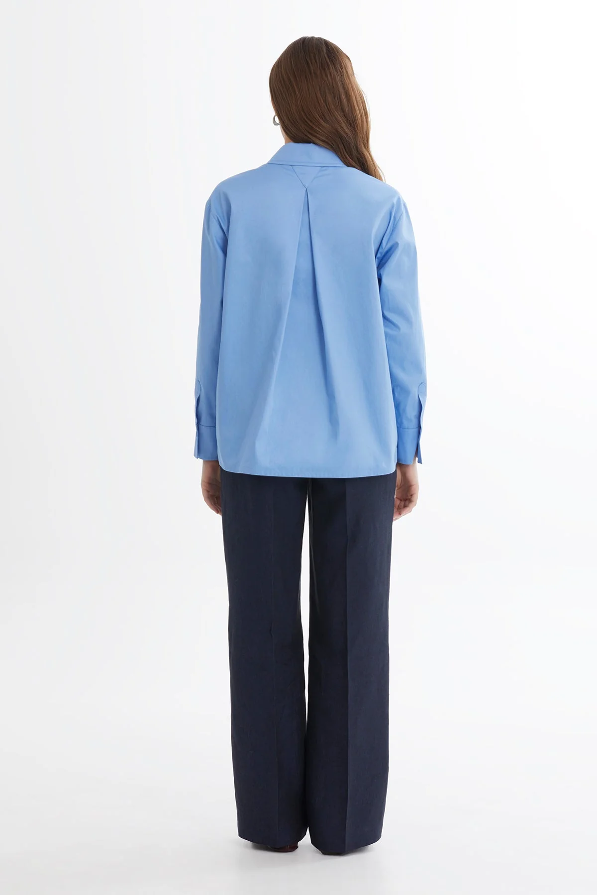 Blue Pleated Embroidered Shirt - Image 4