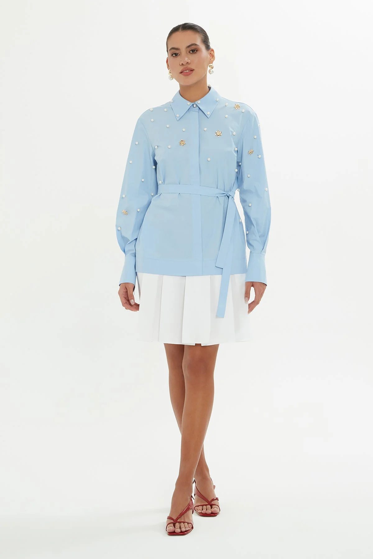 Blue Pleated-Hem Mini Dress