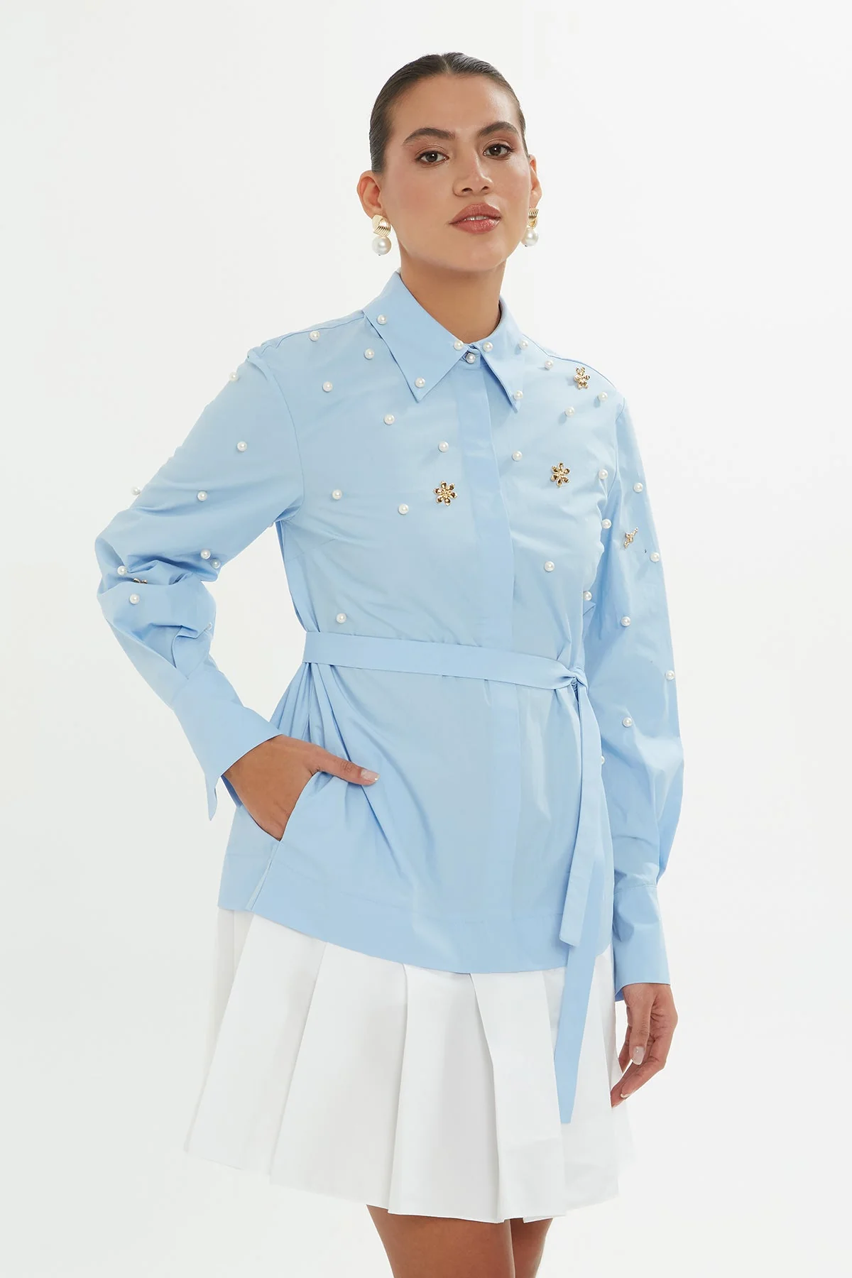 Blue Pleated-Hem Mini Dress - Image 3