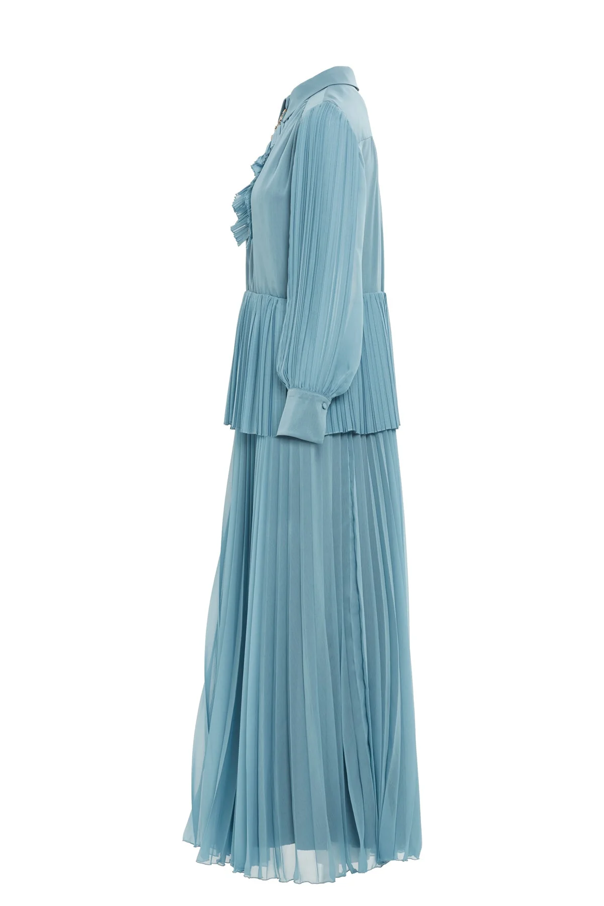 Blue Pleated Maxi Dress - Image 3