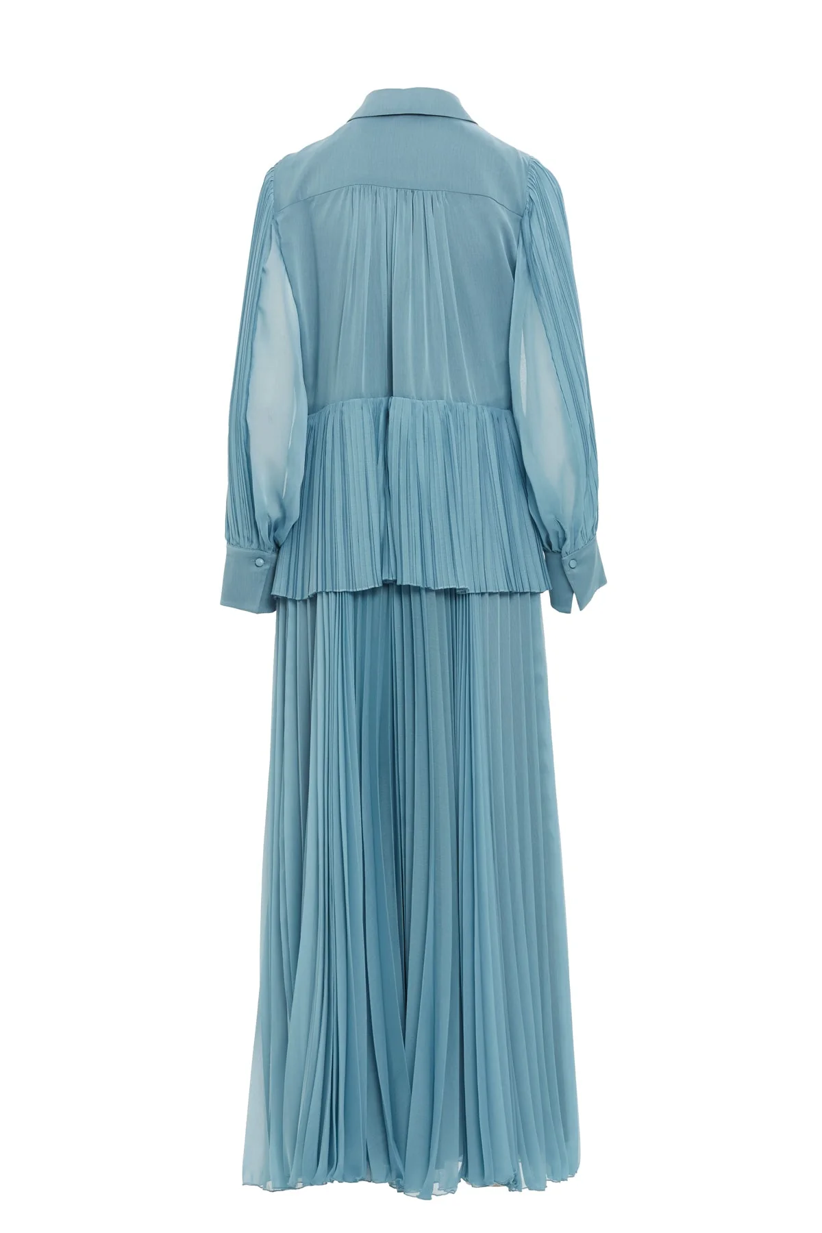 Blue Pleated Maxi Dress - Image 4