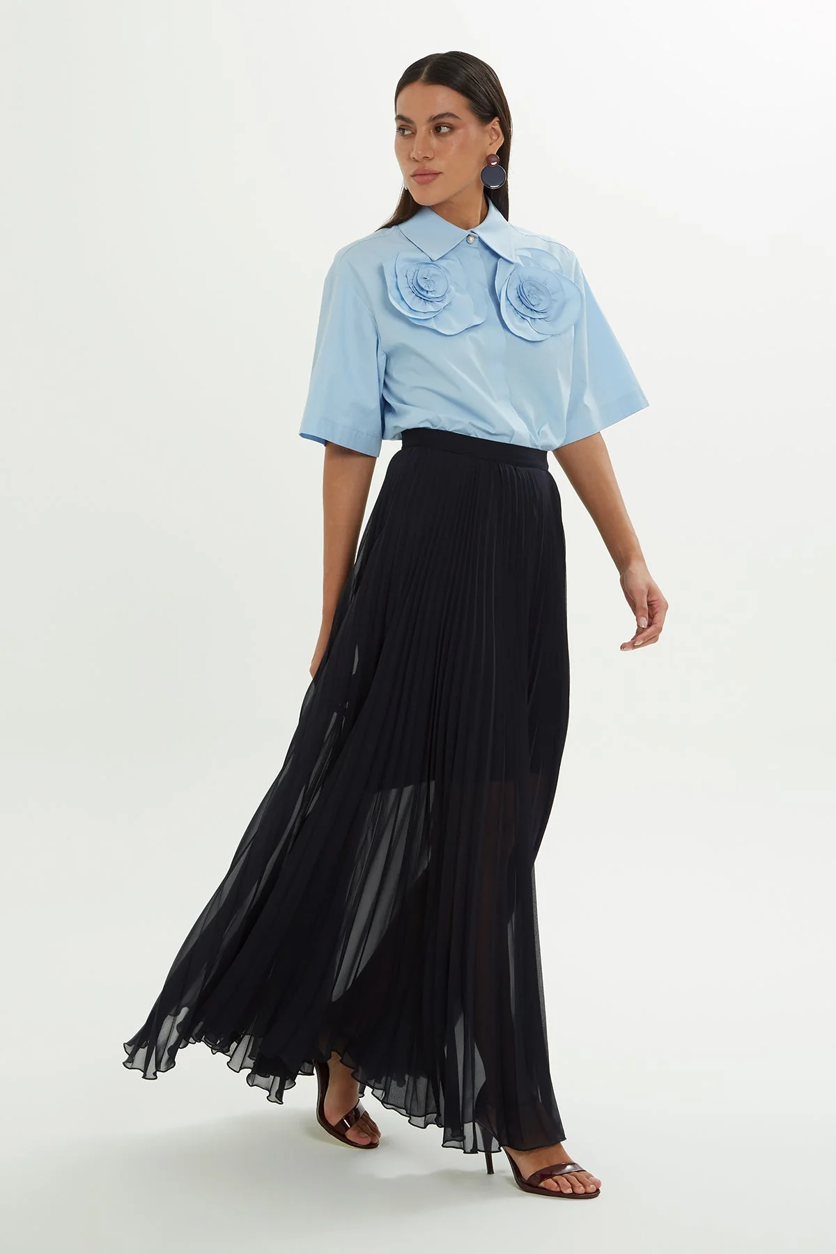 Blue Pleated Maxi Skirt - Image 2