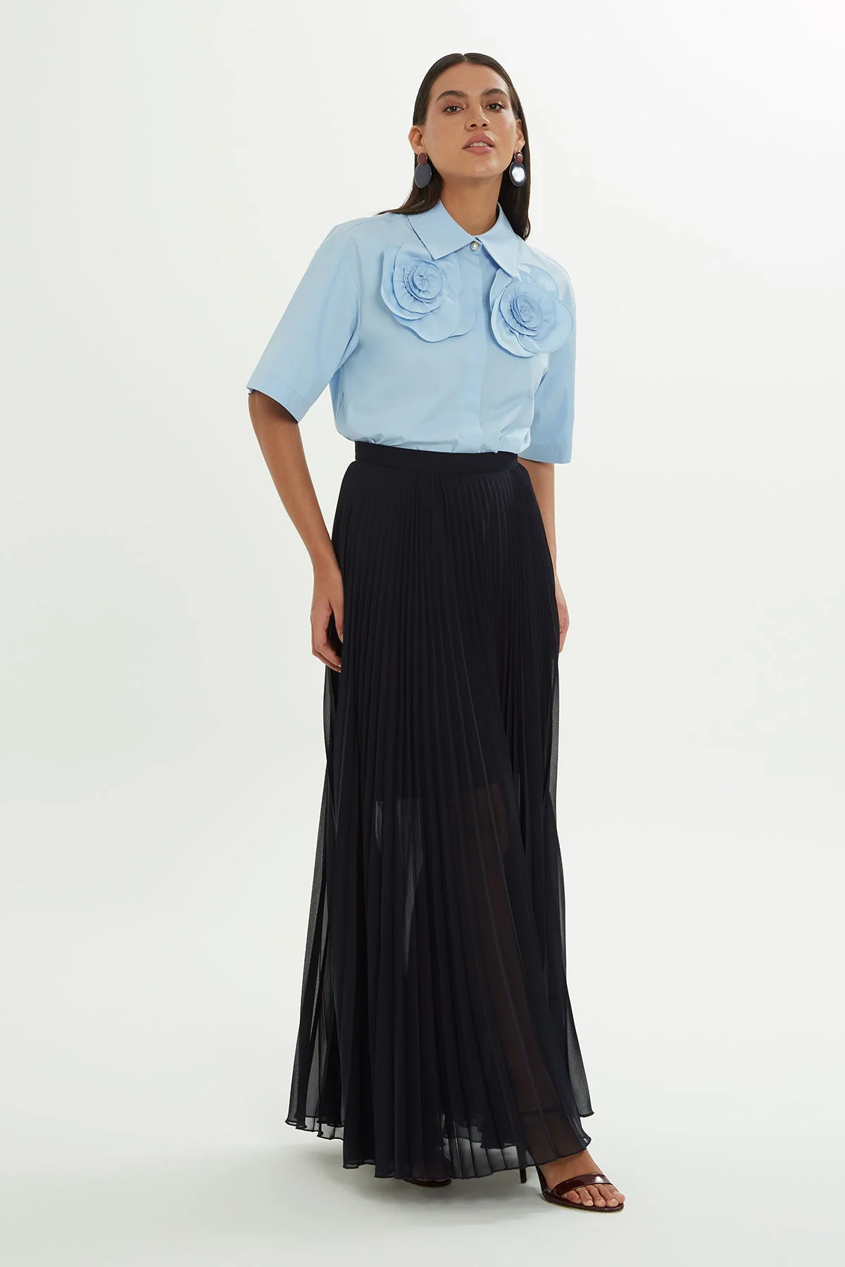 Blue Pleated Maxi Skirt - Image 3