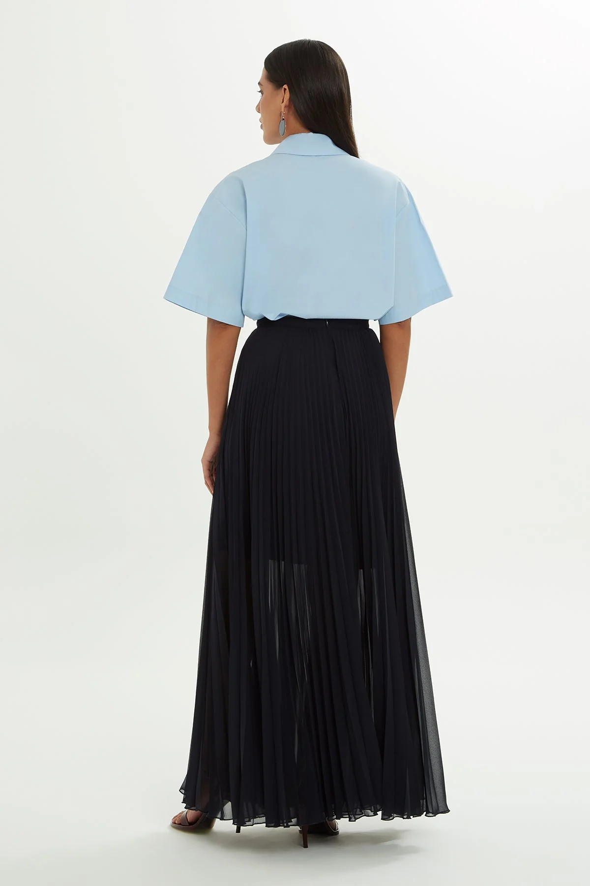 Blue Pleated Maxi Skirt - Image 4