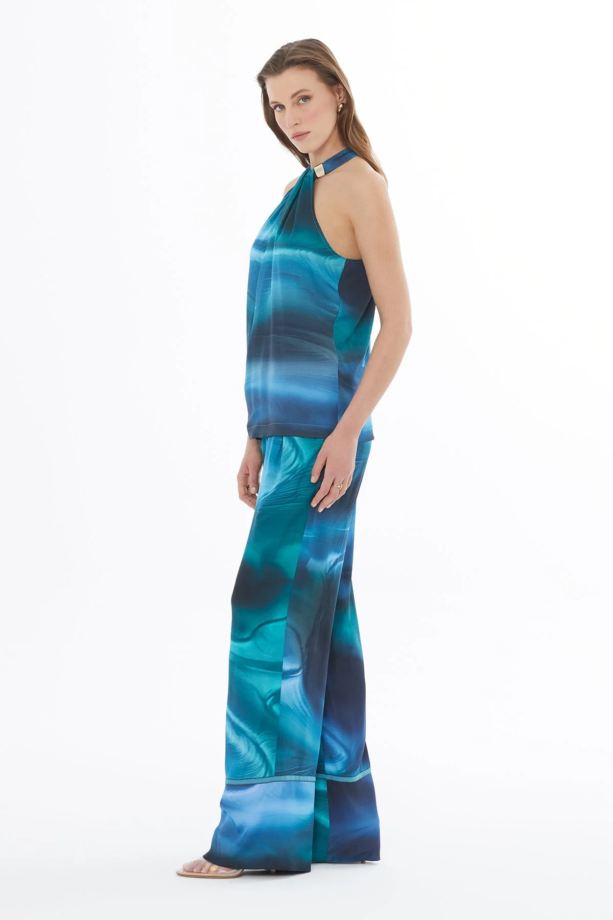 Blue Printed Blouse with Front Buckle - Image 4