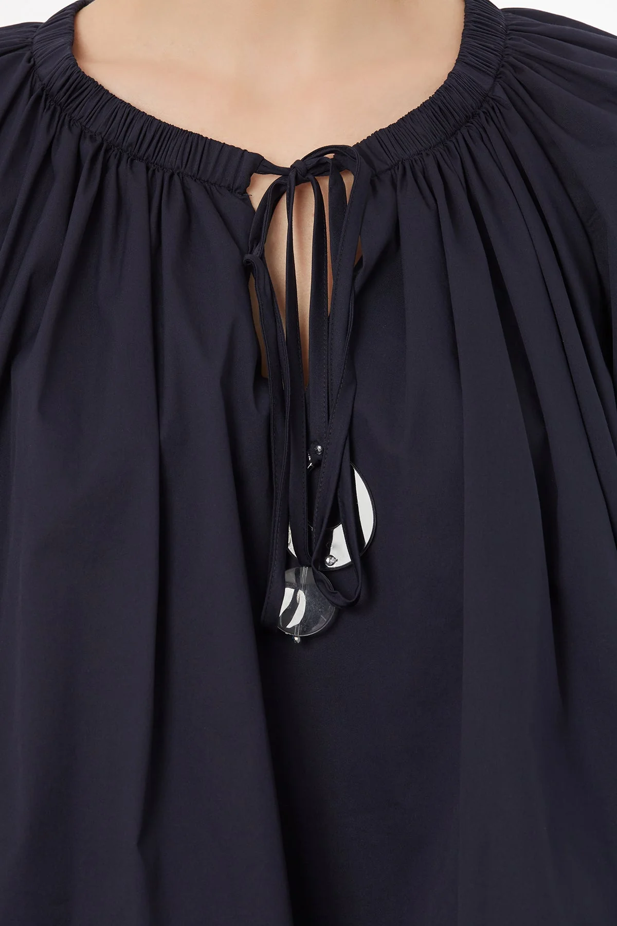 Blue Round-Neck Balloon Sleeve Blouse - Image 3