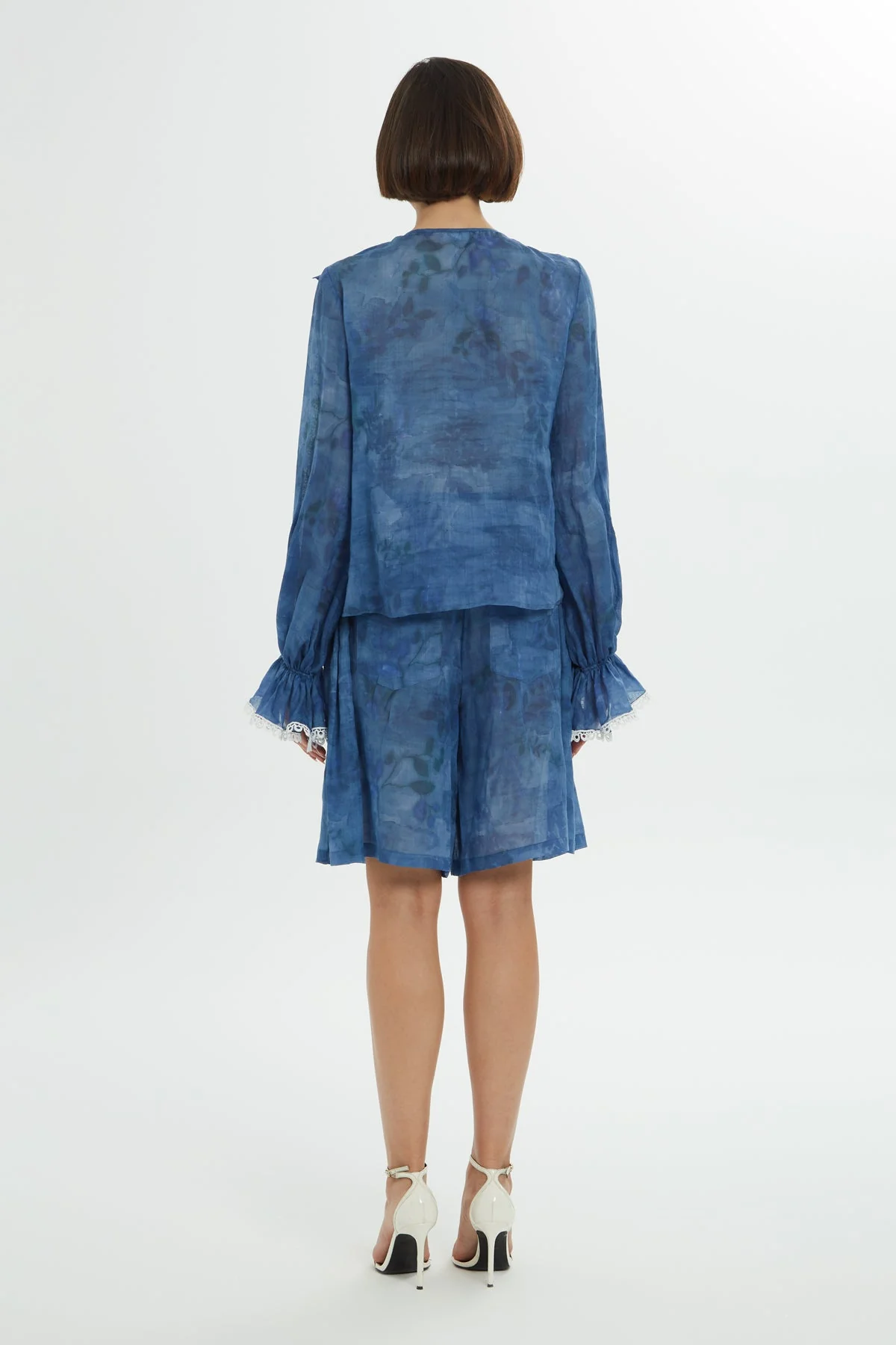 Blue Ruffle Collar Detail Blouse - Image 4