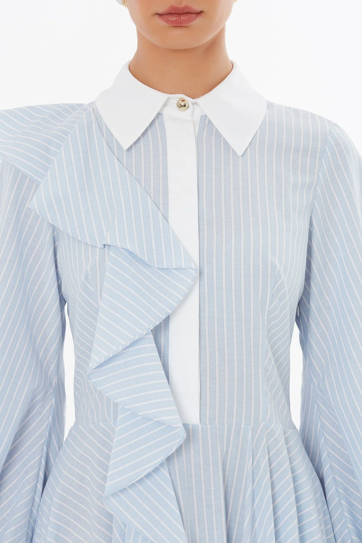 Blue Ruffle Detail Midi Dress - Image 3