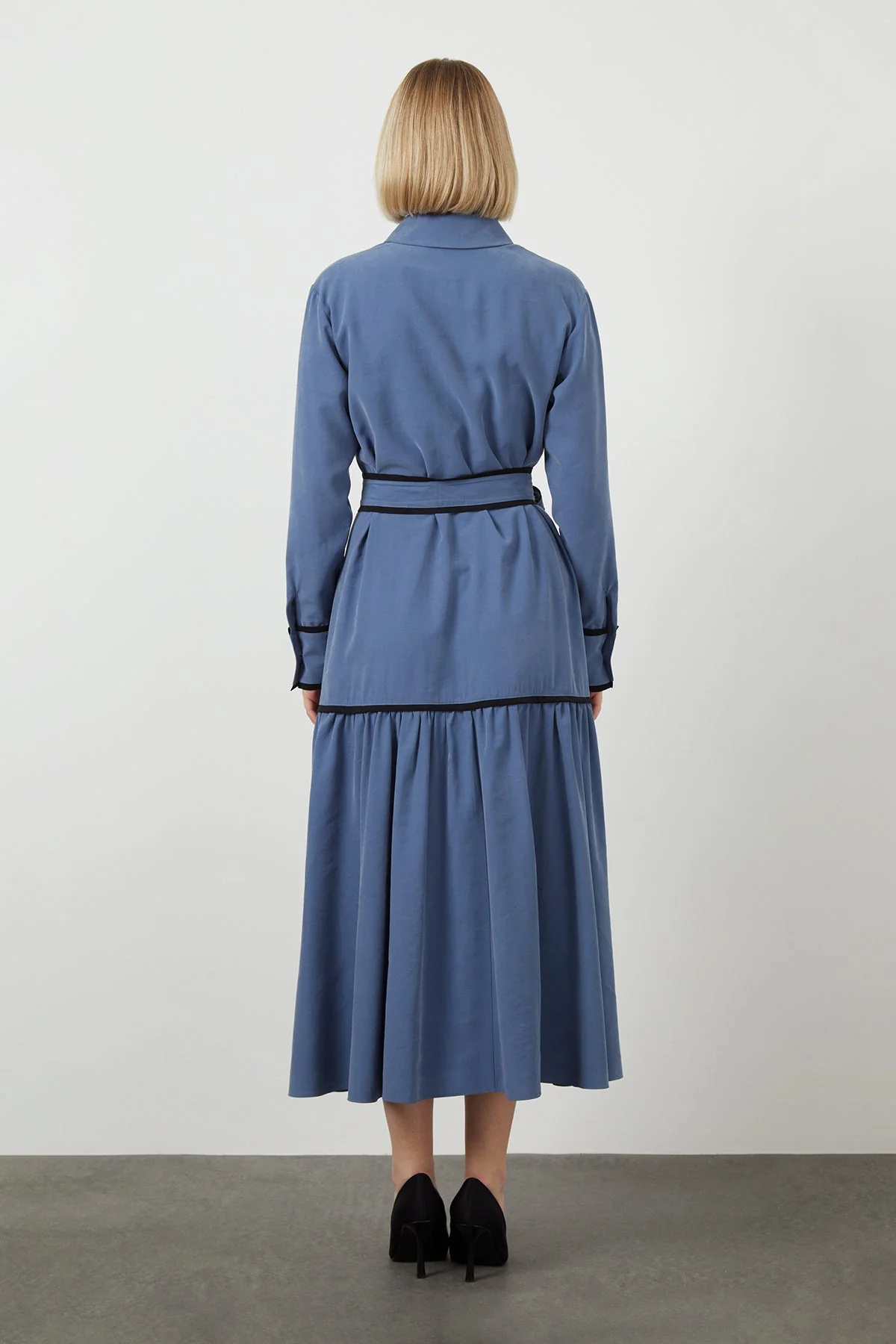 Blue Sash-Detail Pocketed Midi Dress - Image 3
