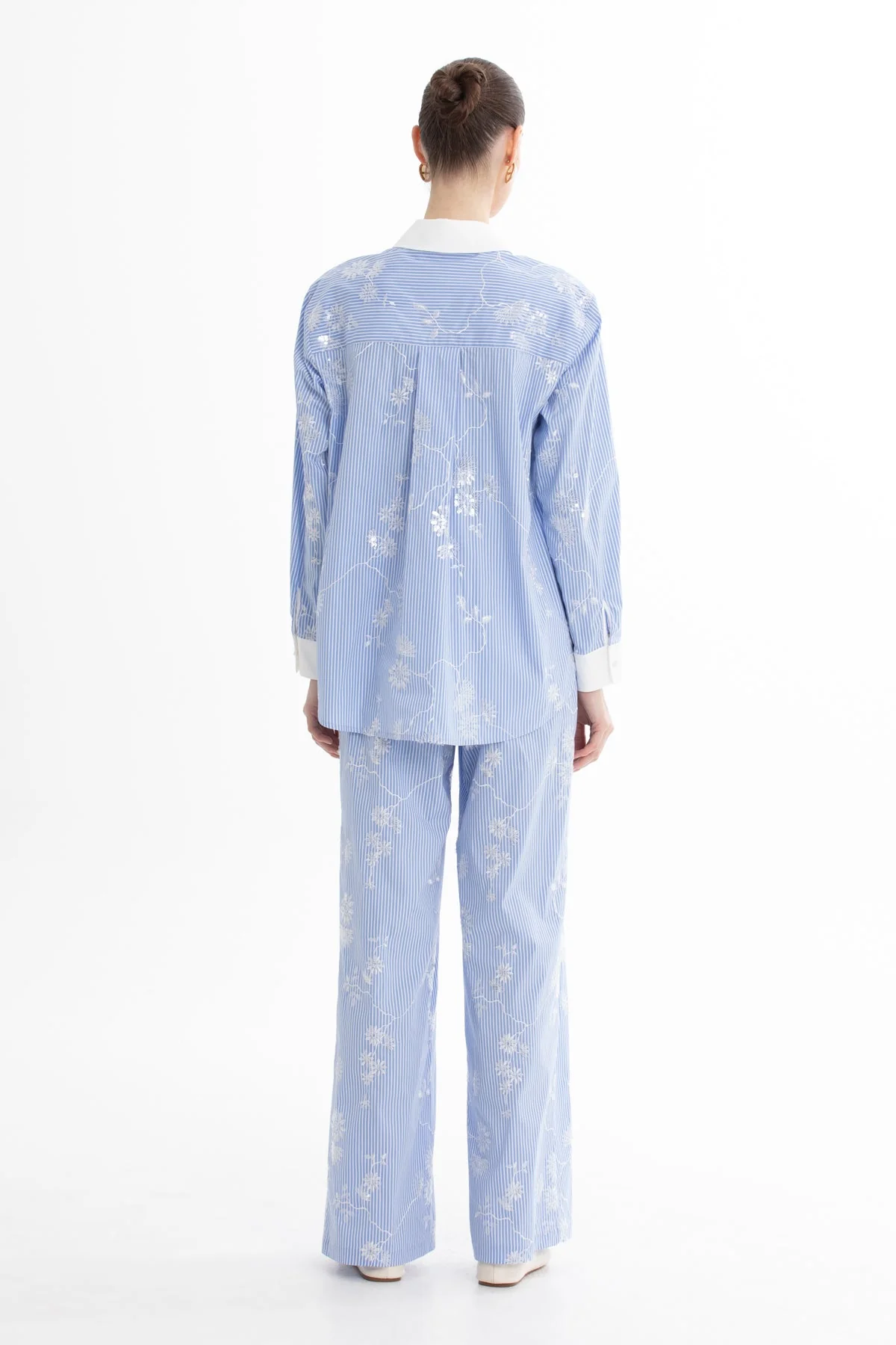 Blue Sequin Embroidered Shirt - Image 4