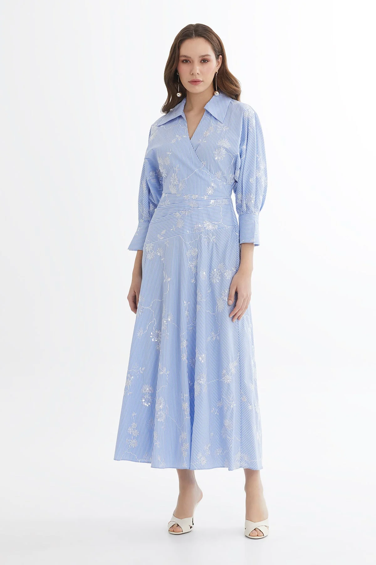 Blue Sequin Printed Midi Dress - Image 4