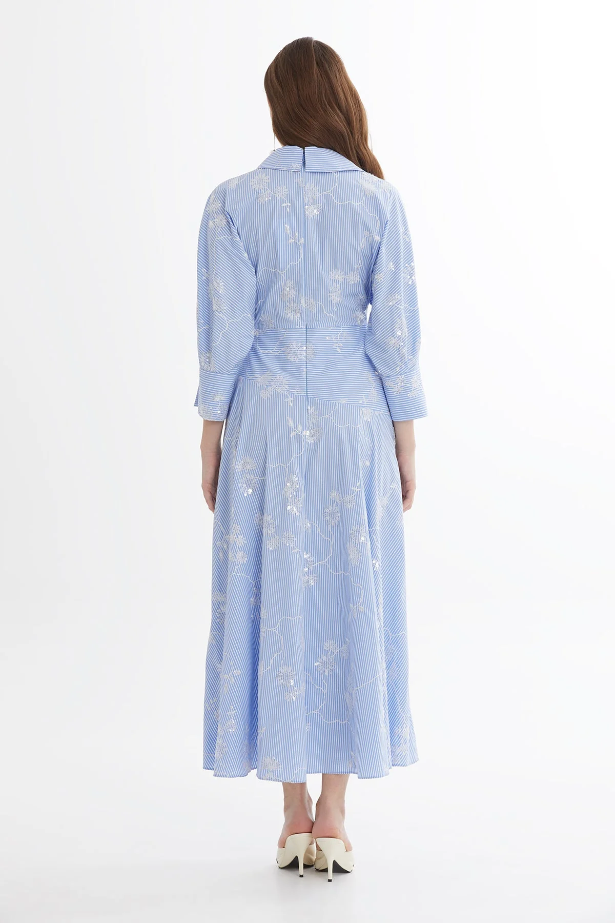 Blue Sequin Printed Midi Dress - Image 5