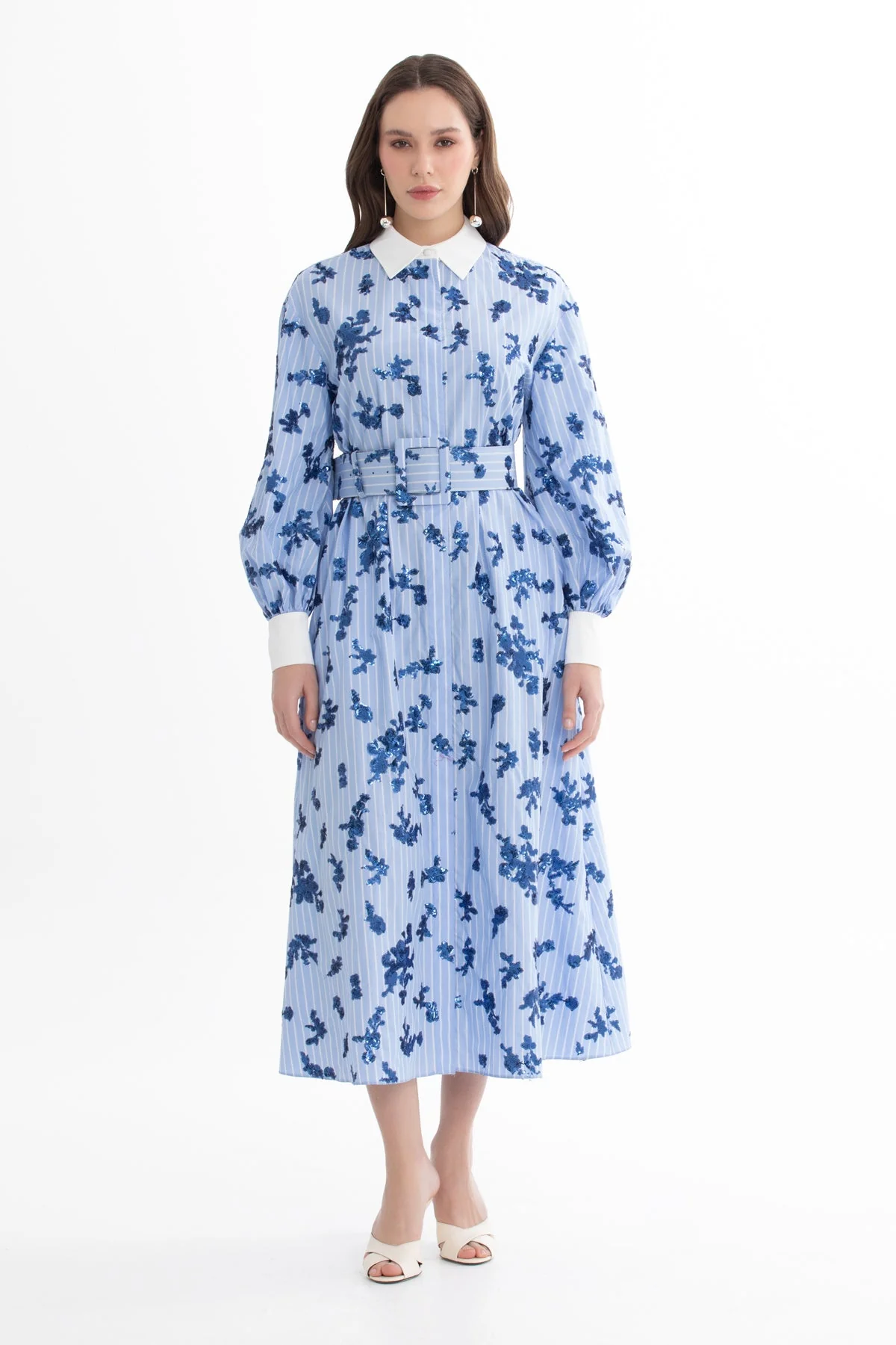 Blue Sequin Shirt Dress