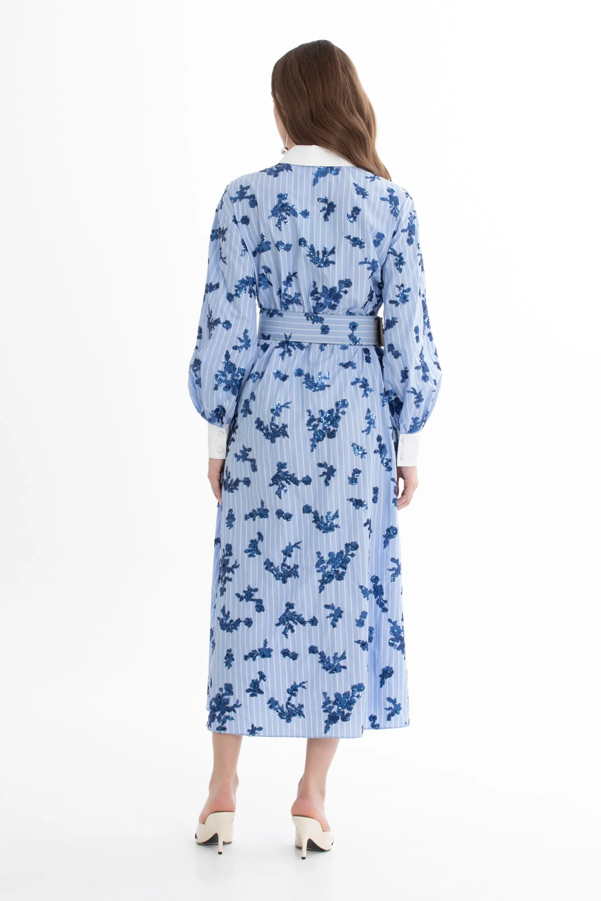 Blue Sequin Shirt Dress - Image 4