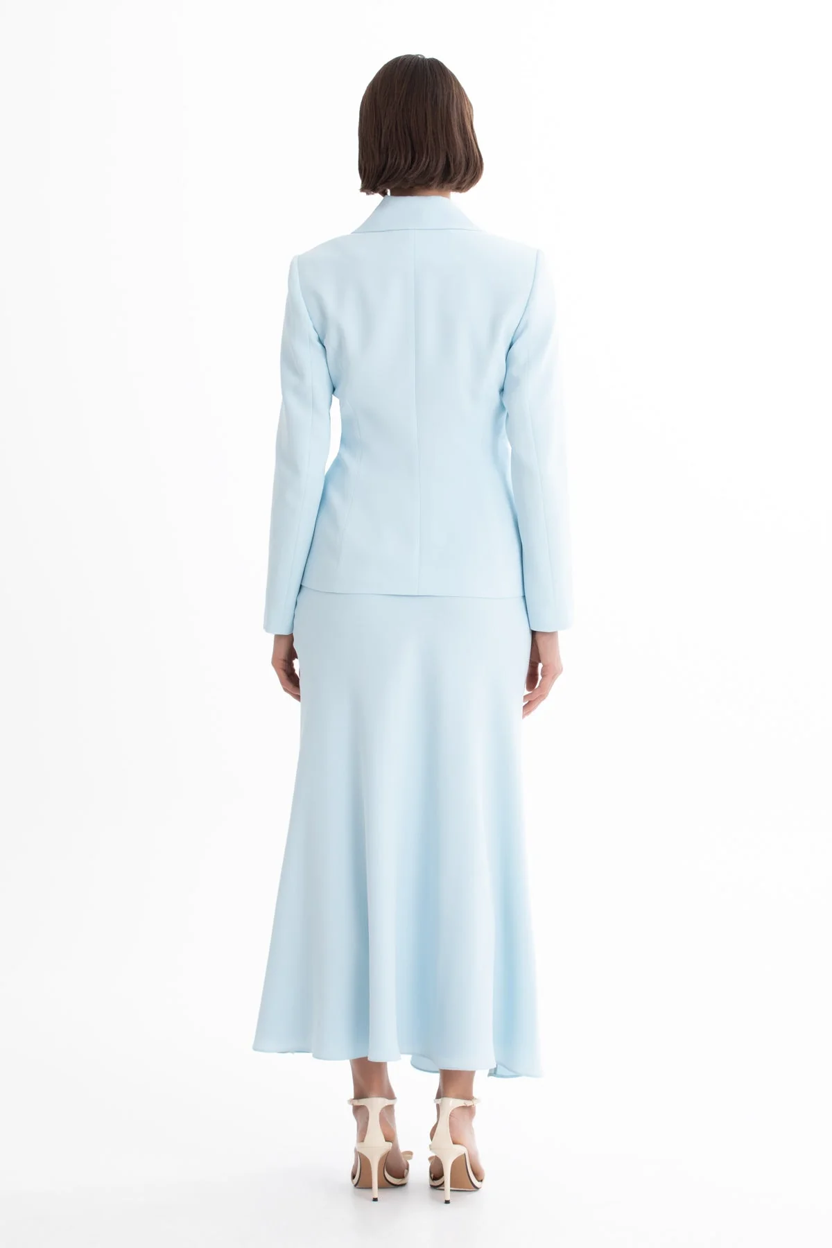 Blue Shawl-Collar Brooch Skirt Suit - Image 5