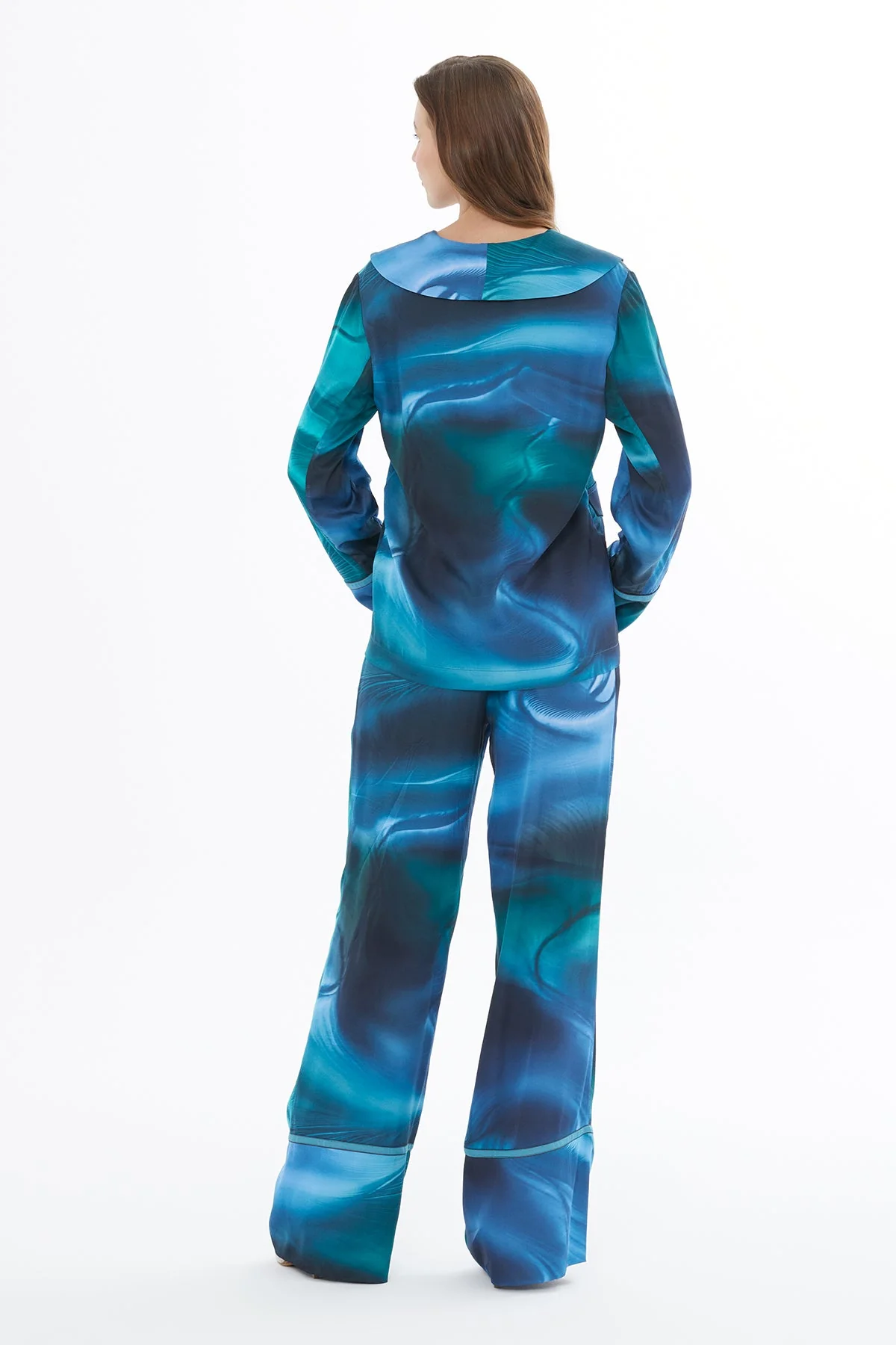 Blue Shawl-Collar Fillet-Pocket Jacket - Image 4