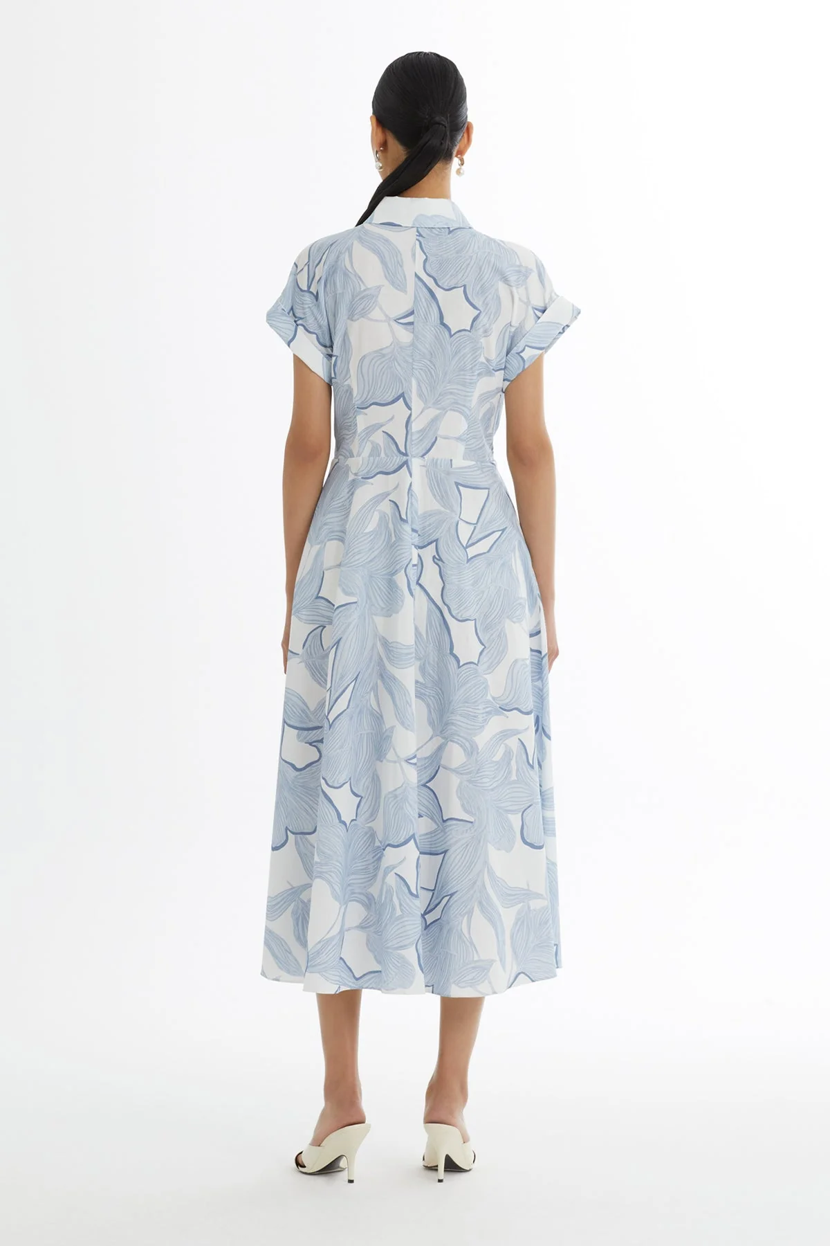 Blue Shirt Collar Patterned Dress - Image 6