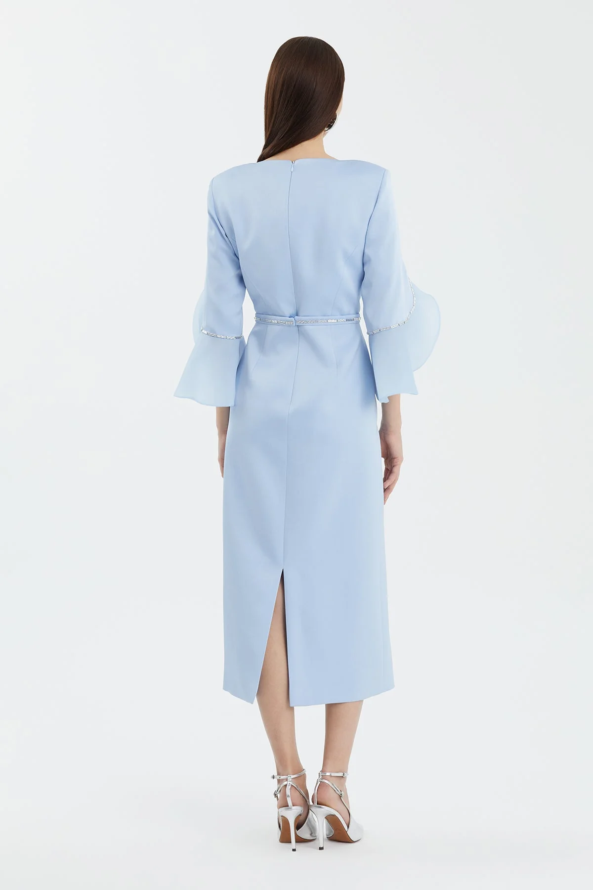 Blue Shoulder-Pad Embroidered Slit Dress - Image 4