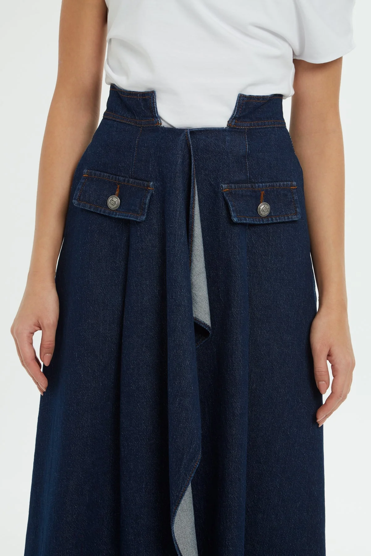 Blue Slit-Detail Midi Denim Skirt - Image 2