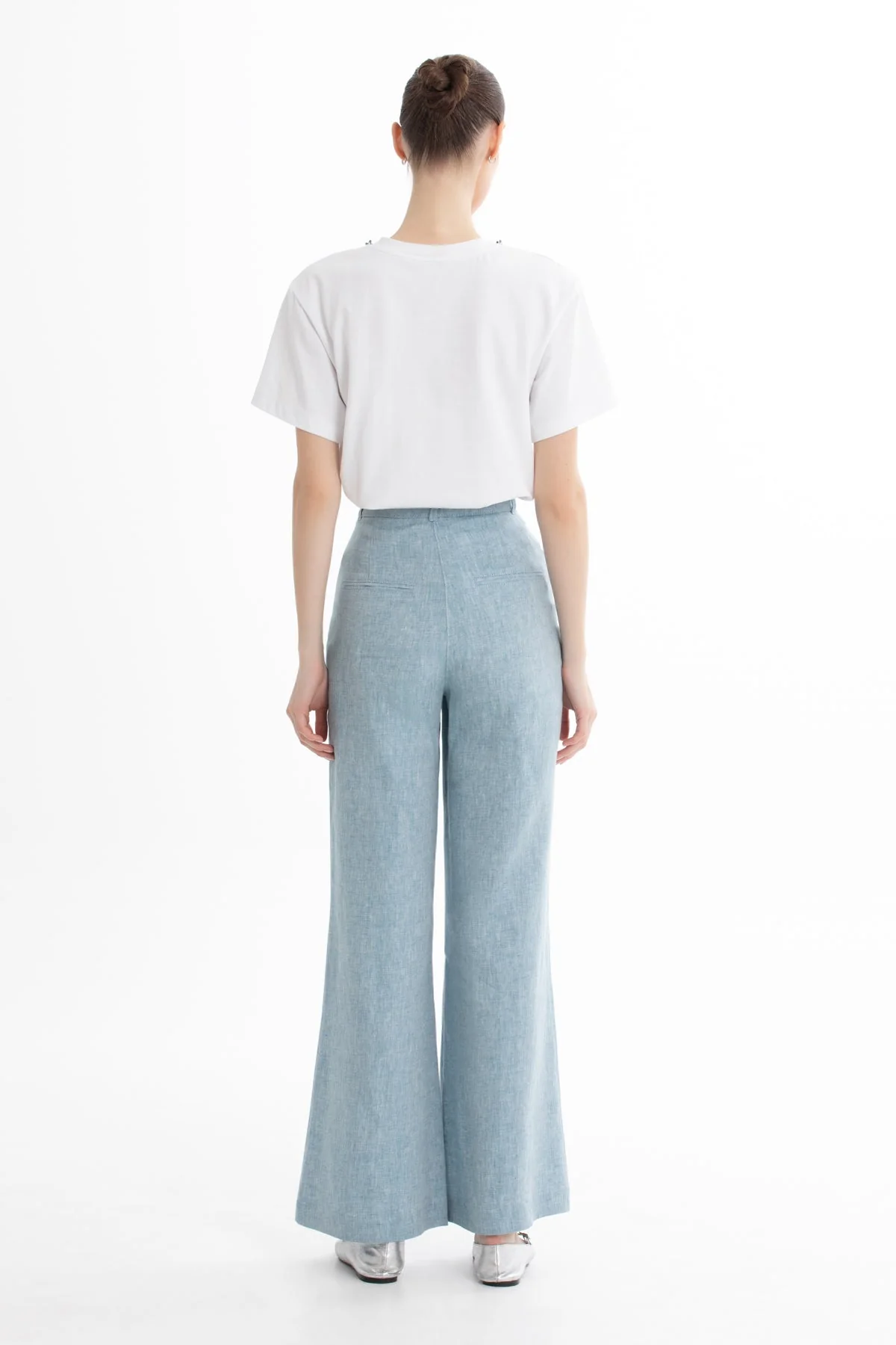 Blue Straight-Leg Linen Trousers - Image 4