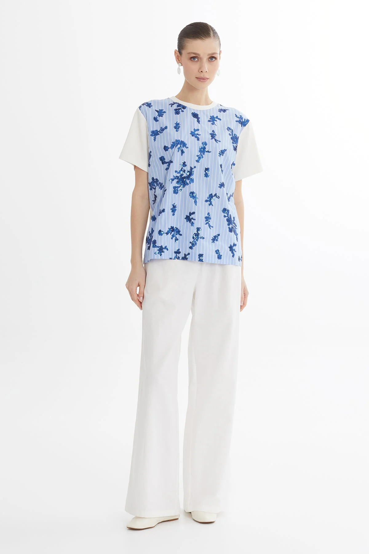 Blue Striped Sequin T-Shirt