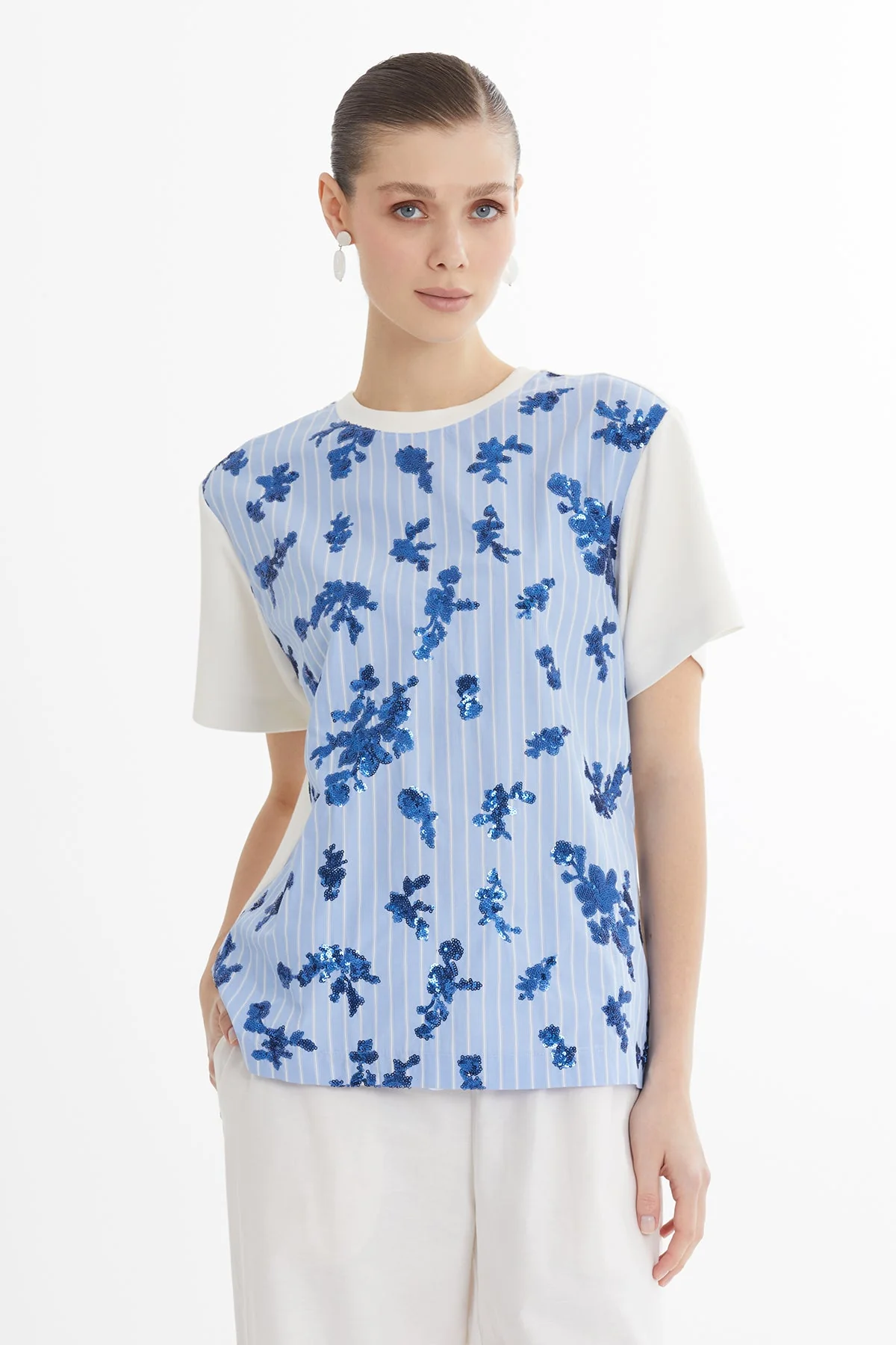 Blue Striped Sequin T-Shirt - Image 2