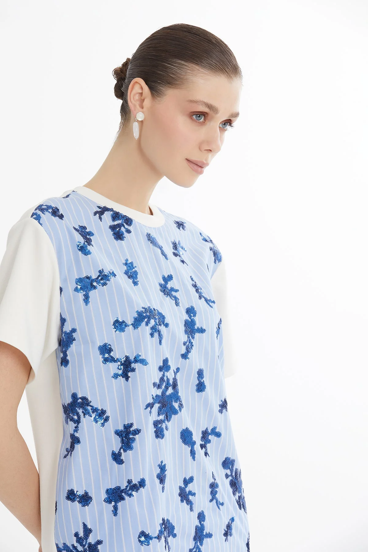 Blue Striped Sequin T-Shirt - Image 3