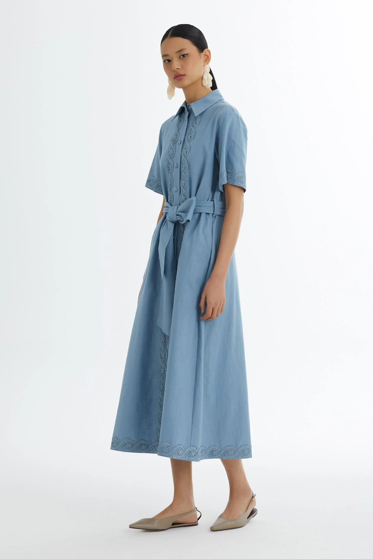 Blue Tie-Waist Dress - Image 4