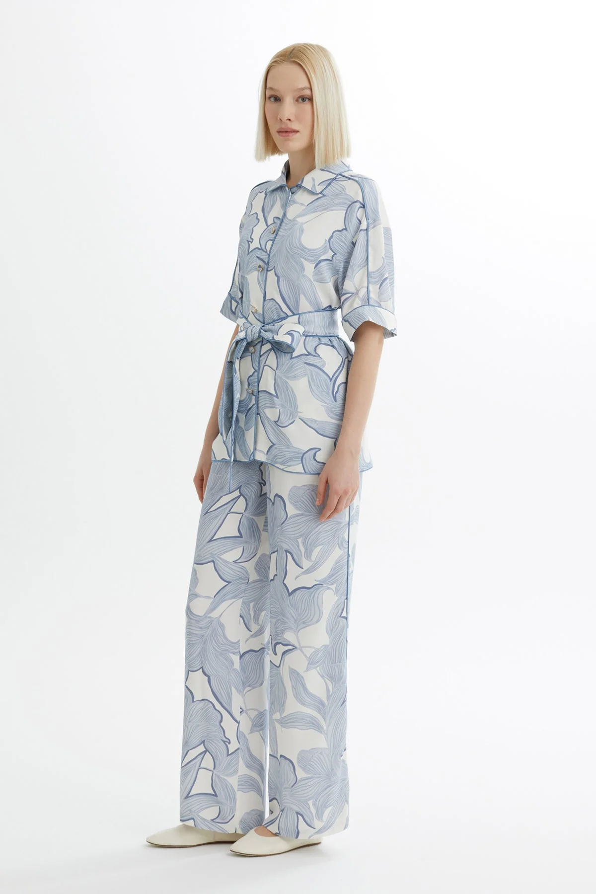 Blue Tie-Waist Shirt Trouser Set - Image 4