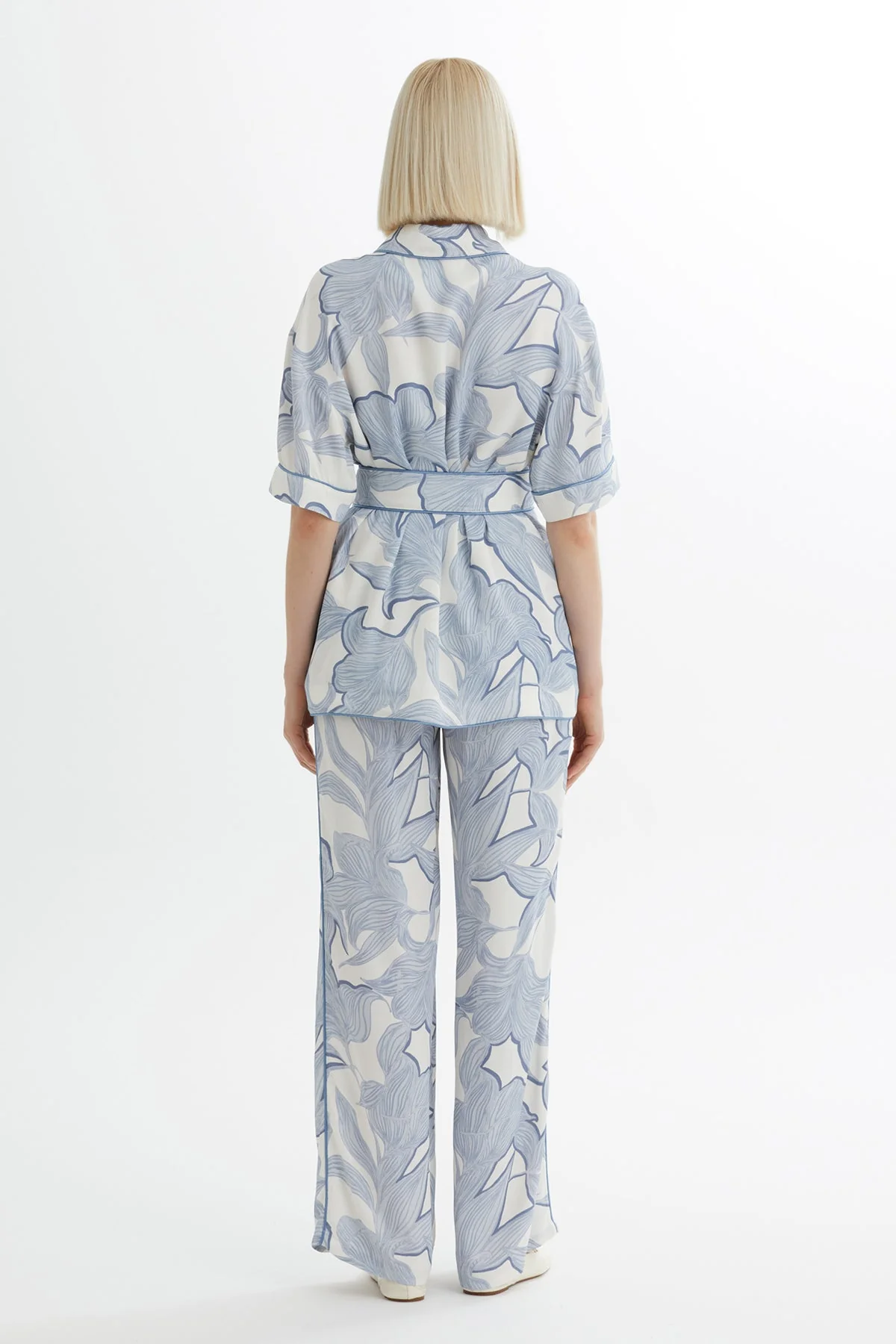 Blue Tie-Waist Shirt Trouser Set - Image 5