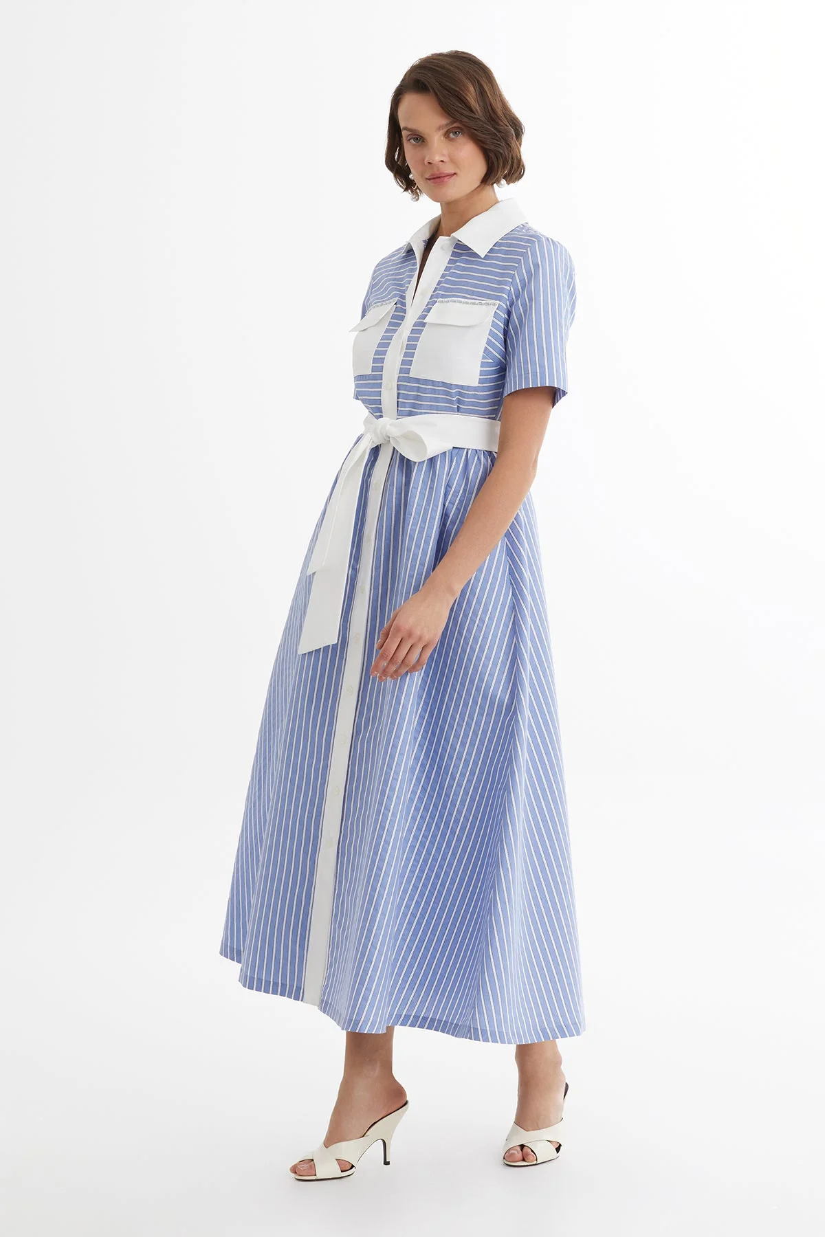 Blue Tie-Waist Striped Dress - Image 3