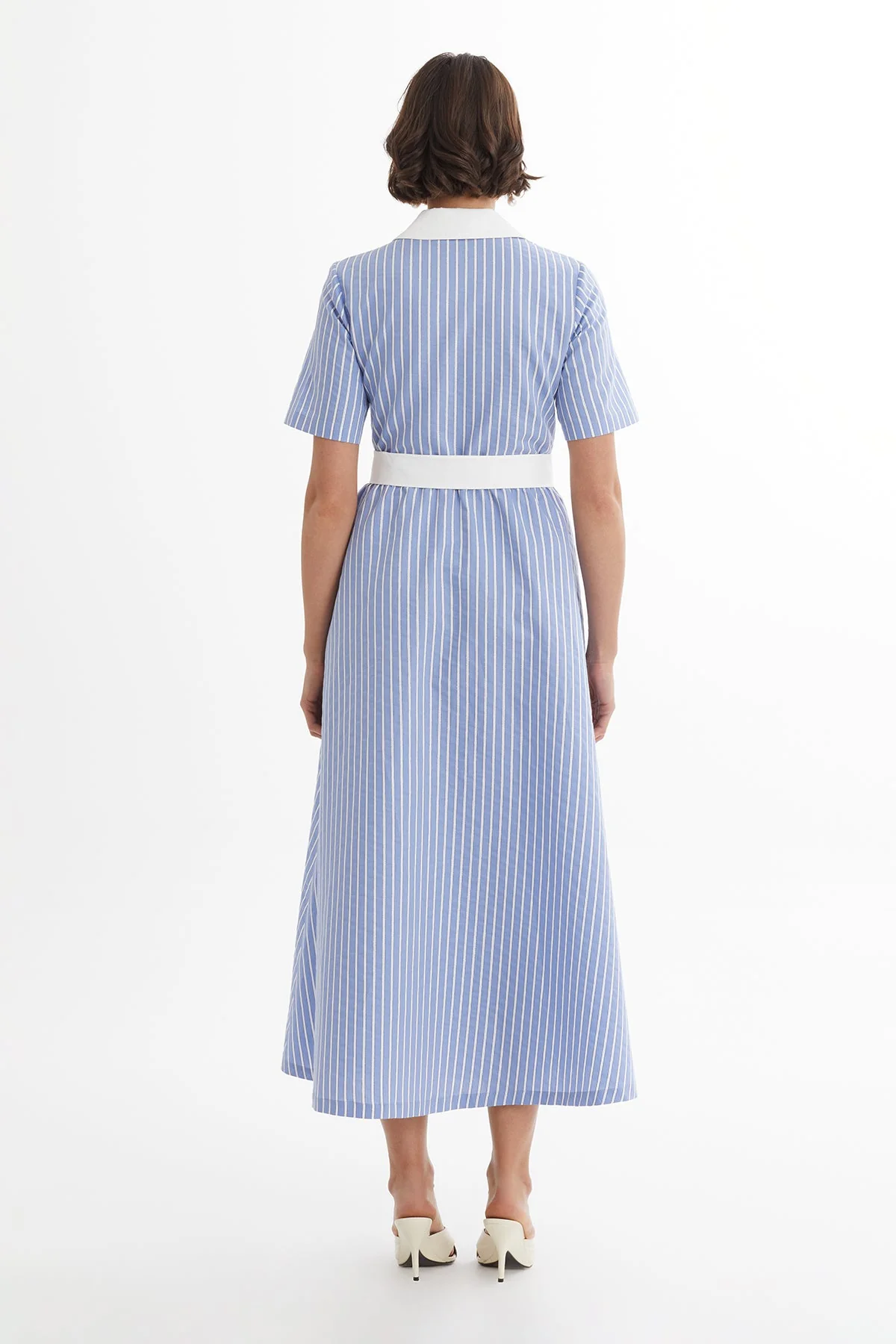 Blue Tie-Waist Striped Dress - Image 4