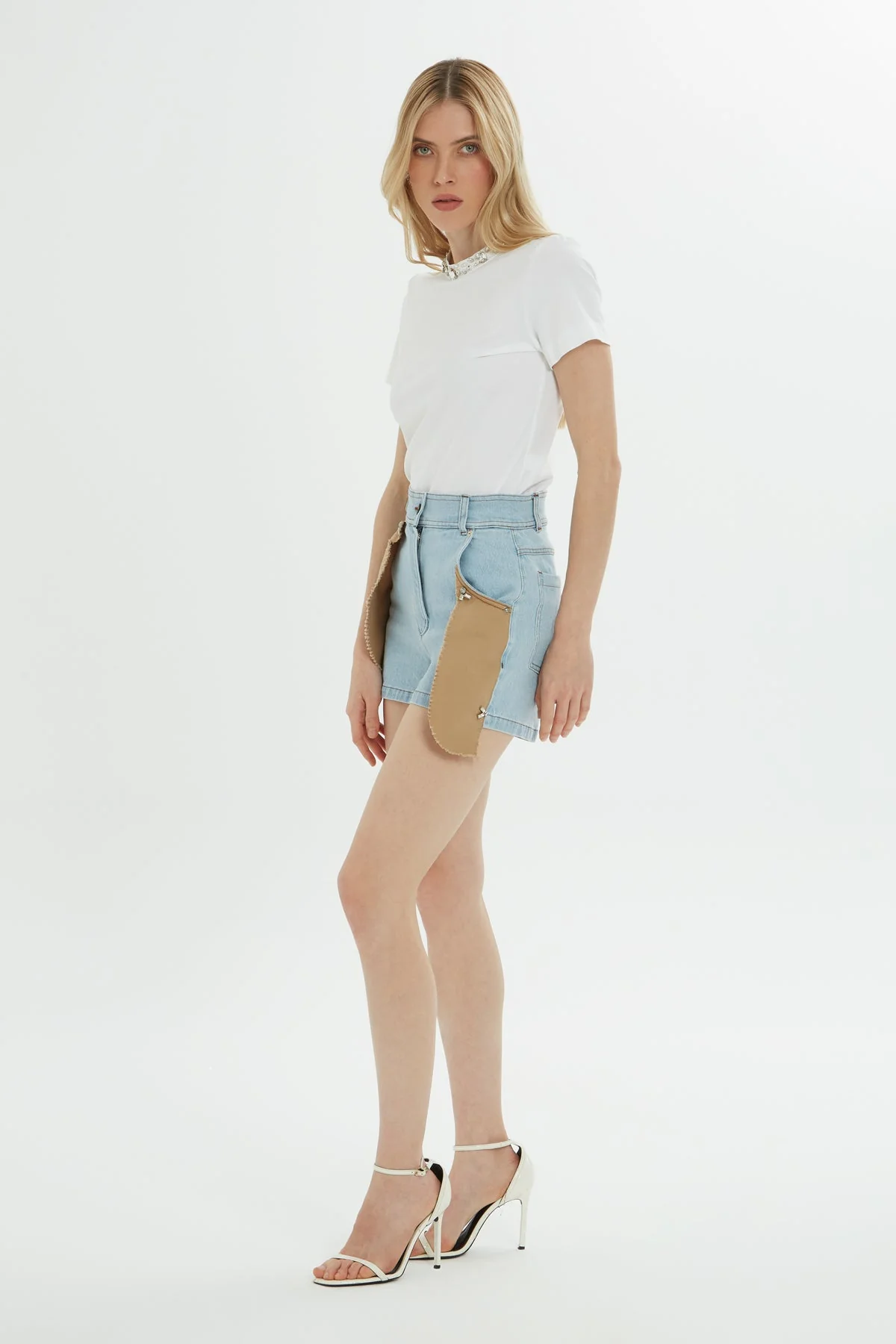 Blue Two-Tone Mini Denim Shorts - Image 3