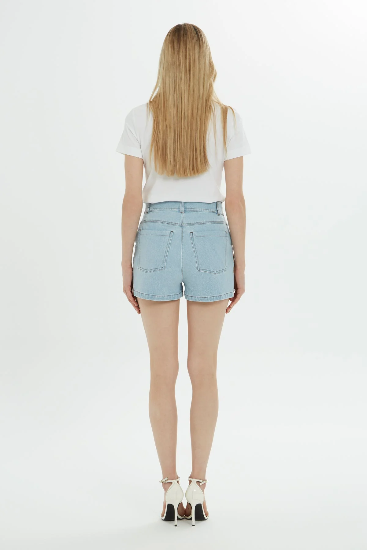 Blue Two-Tone Mini Denim Shorts - Image 4