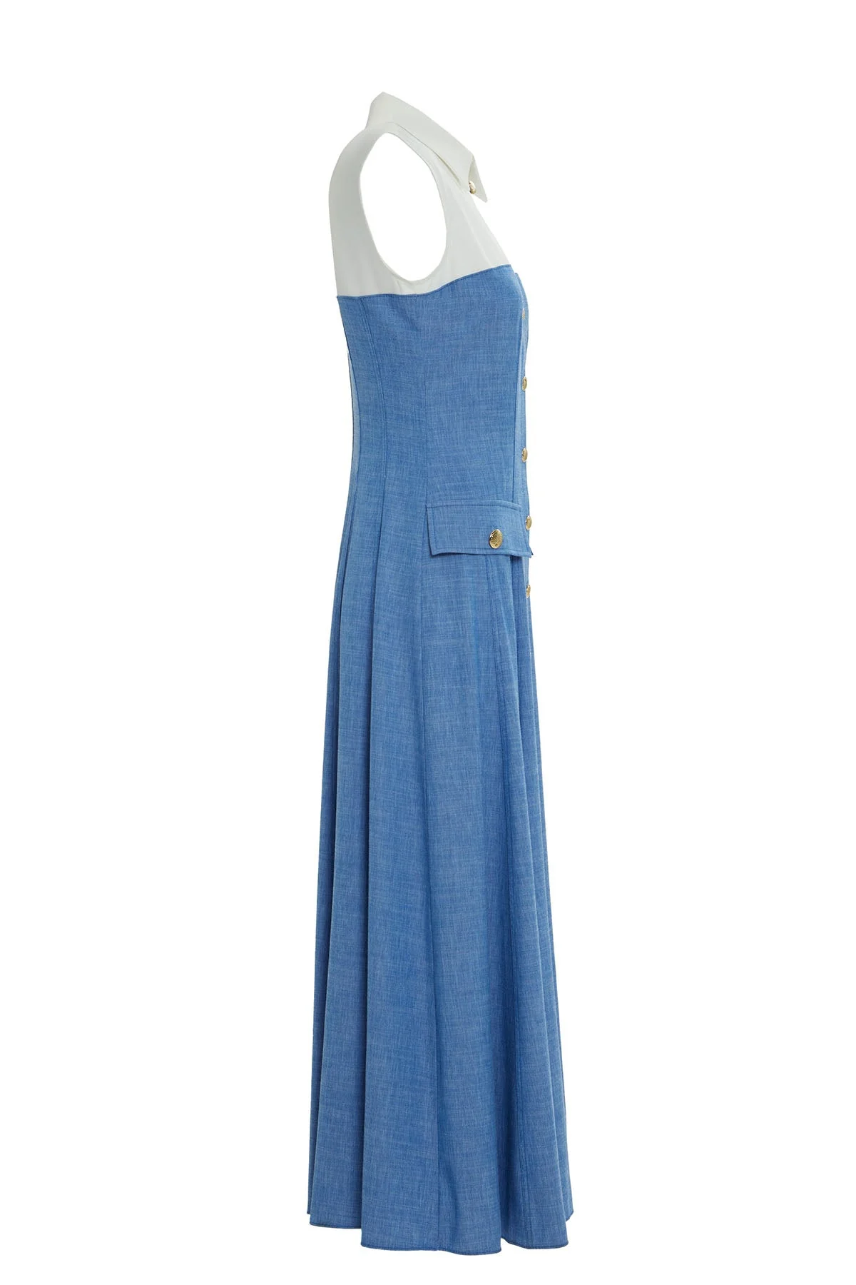 Blue Waist-Fitted Ruffled Long Dress - Image 2