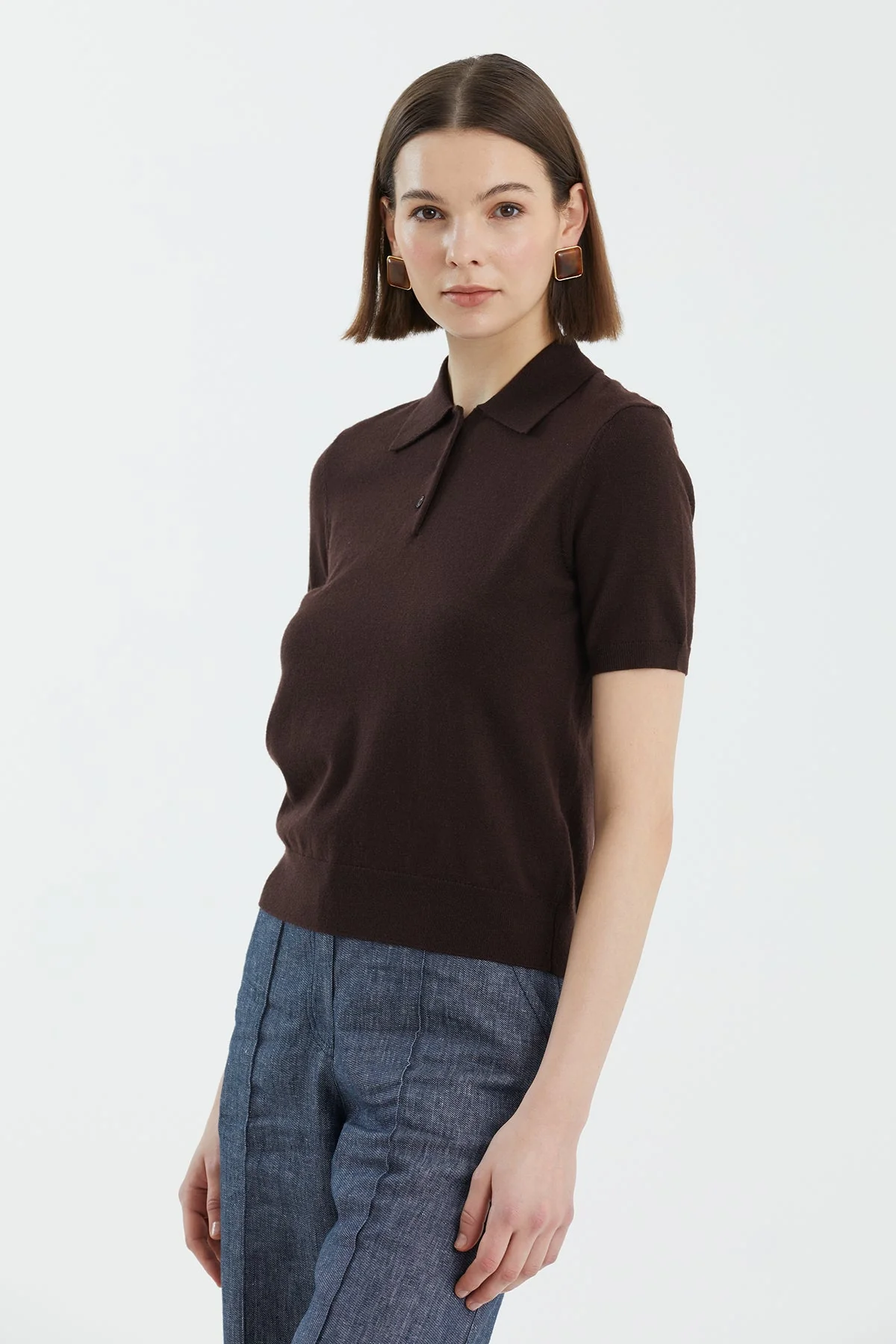 Brown 100% Wool Polo Neck Knit - Image 2
