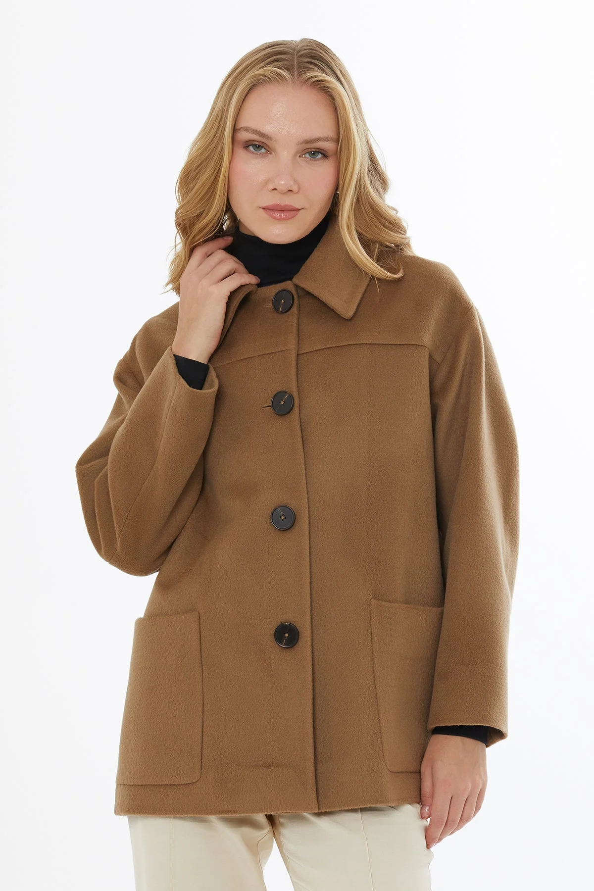 Brown Applique-Pocketed Shirt-Collar Jacket - Image 2
