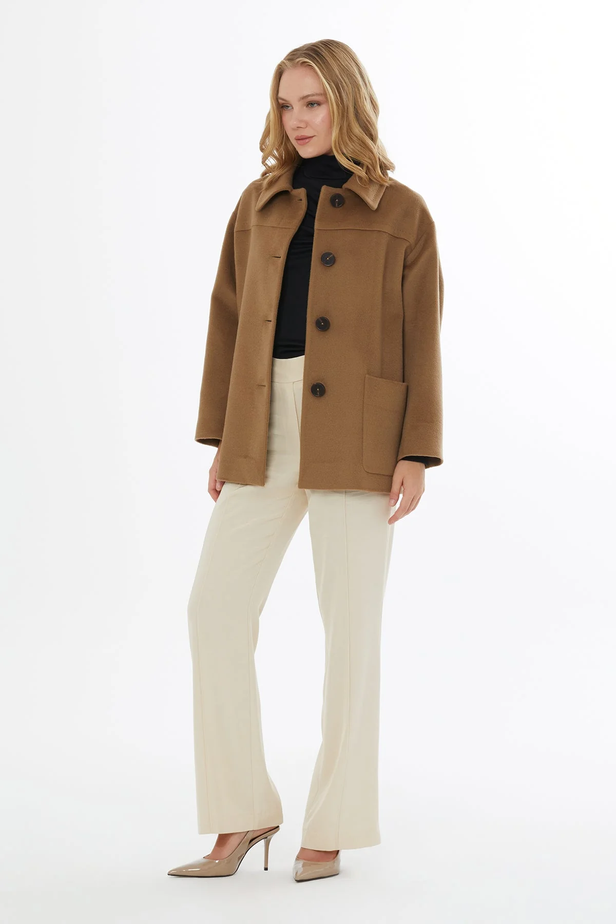 Brown Applique-Pocketed Shirt-Collar Jacket - Image 3